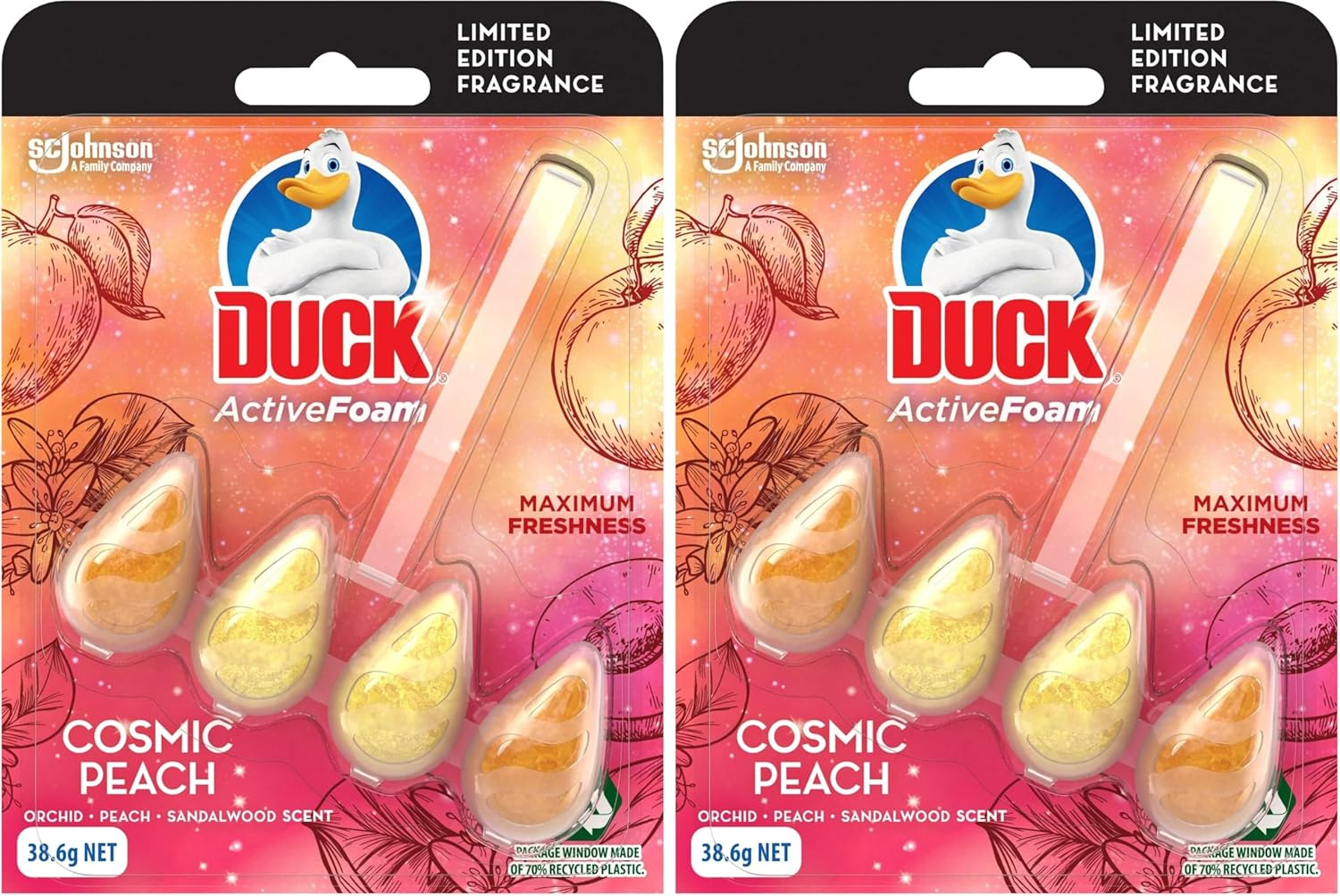 Duck Active Foam Toilet Bowl Cleaner, Foam Cleaner and Toilet Bowl Freshener, Cosmic Peach Fragrance, 38.6G