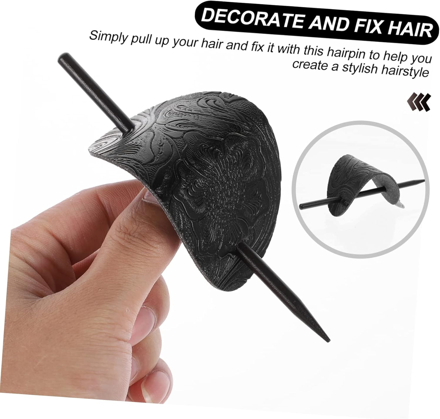 Beaupretty Leather Hair Pin with Stick Viking Hair Clips Metal Celtic Hair Stick Hair Clip with Rod Holder Clip European and American Miss Wood Pack of 3 image number 2