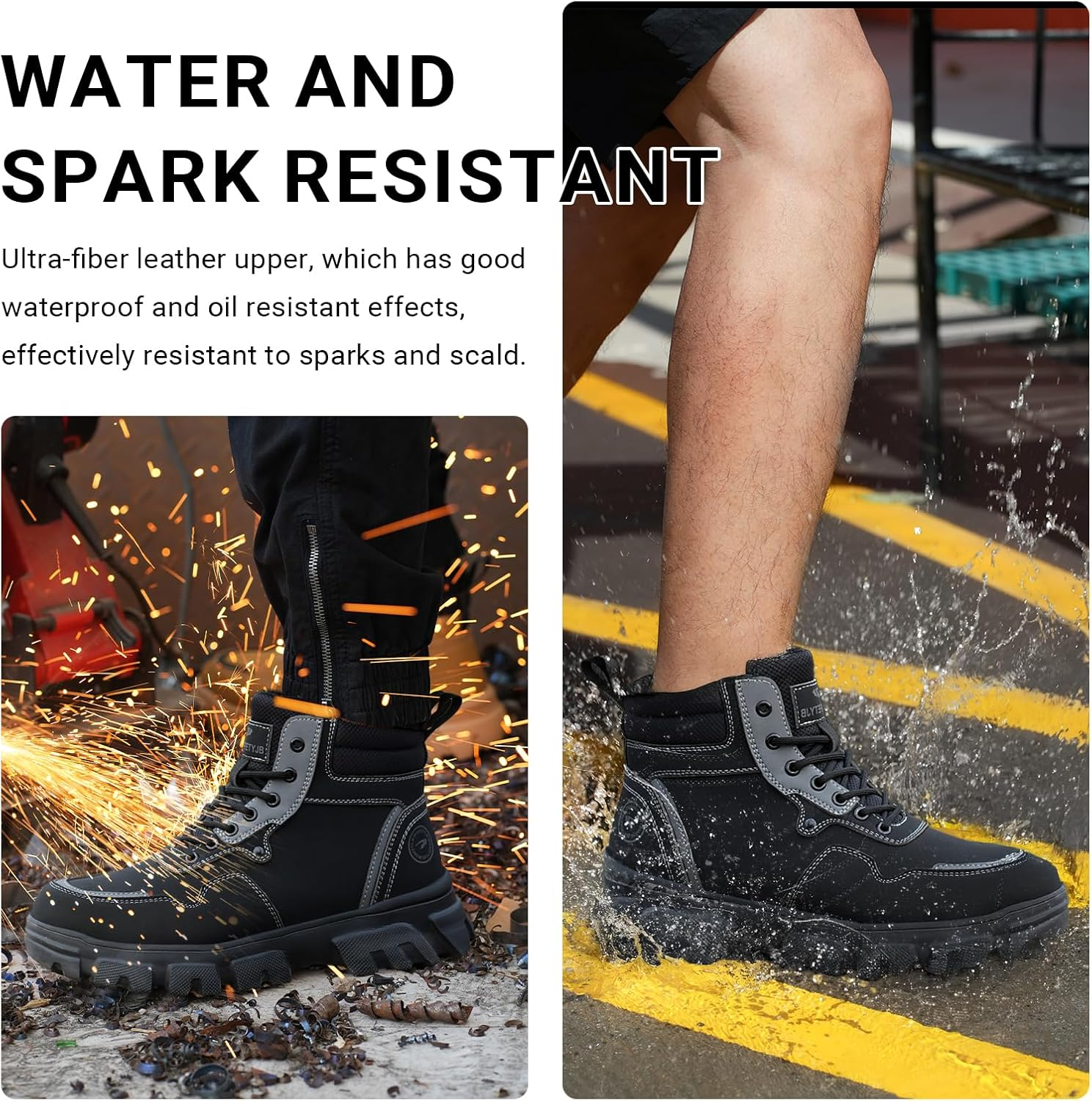 USOR Steel Toe Safety Boots Toe Cap Work Shoes for Men Women Resistant Lightweight Work Sneakers Comfortable Puncture Resistant Work Boots for Industrial Construction image number 4