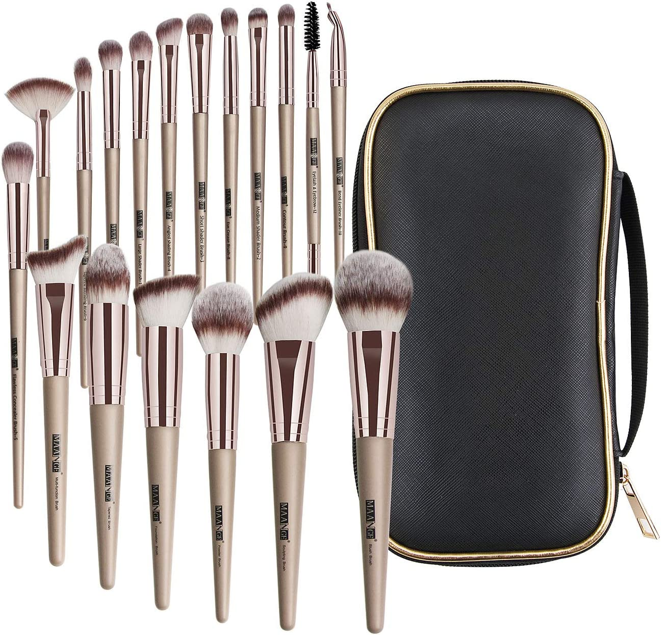 Makeup Brushes, 18 Pcs Professional Premium Synthetic Makeup Brush Set with Case, Foundation Kabuki Eye Travel Make up Brushes Sets (Black Gold)
