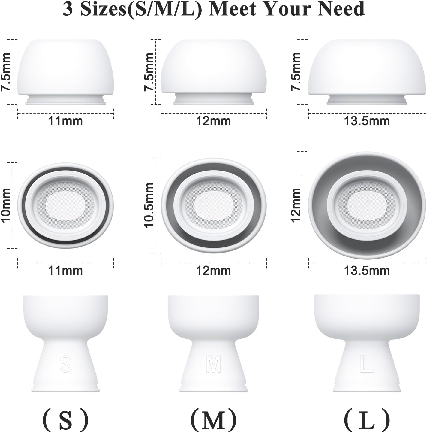 3 Pairs Replacement Ear Tips for Airpods Pro 2Nd &1St Generation with Noise Reduction Hole & Cleaner Kit, Silicone Ear Tips for Apple Airpods 2Nd/1St (White, S/M/L) image number 5