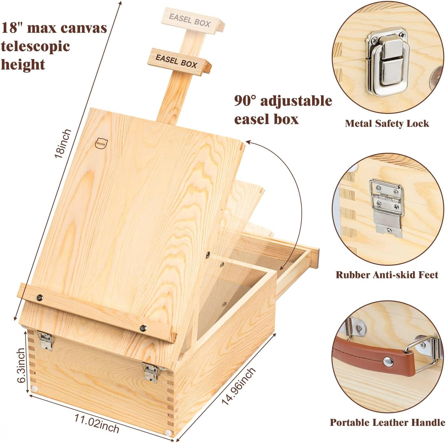MIAOKE Table Easel, Wooden Easel, Adjustable Case Easel with 55 Pieces, Luxury Painting Case, Includes 24 Acrylic Paints Set, 12 Colouring Pencils, 10 Brush Set and Other Painting Tools