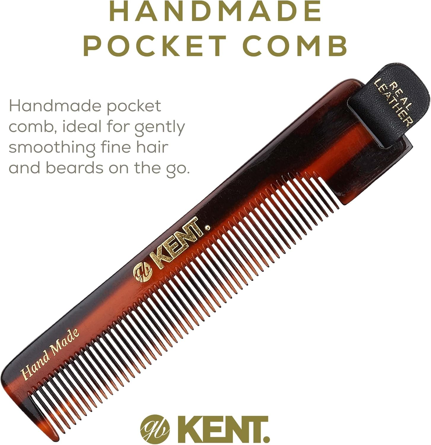 Kent Men'S Handmade Pocket Hair Comb with Leather Tab and Case, 112 Mm Length image number 6