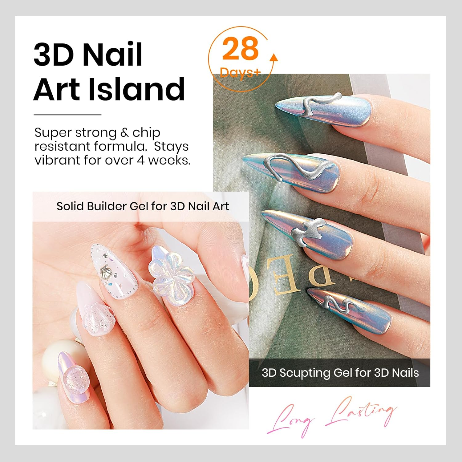 MIZHSE 30G Solid Builder Gel for Nail and 15G 3D Nail Gel, Clear Hard Gels for Nails Sculpting Gels for Nails Art Soak off U V LED Salon Home DIY Woman - A-30G Solid Builder Gel +Nail Chrome Powder image number 5