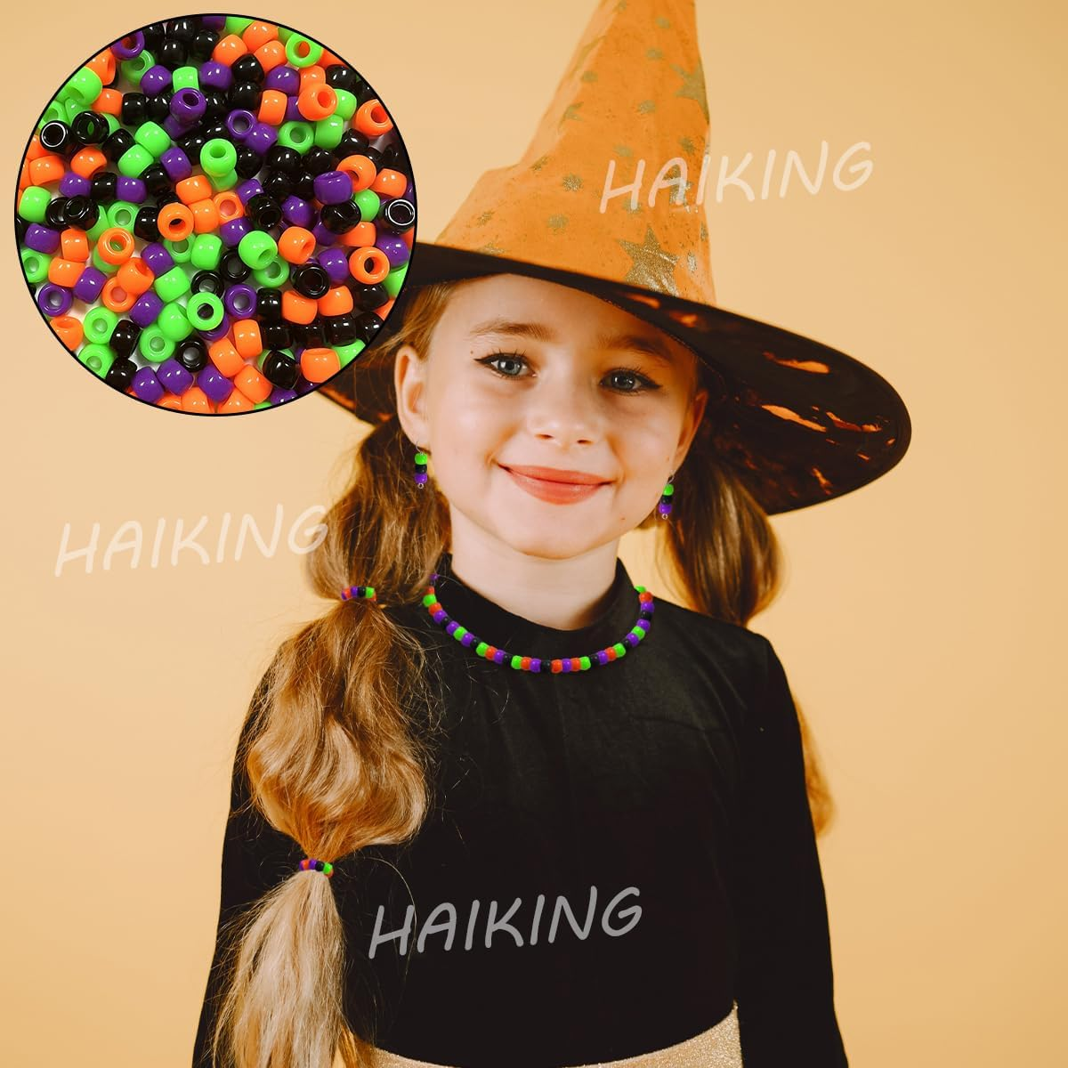 Halloween Pony Beads, 500 Pcs Mini Orange Green Purple and Black round Plastic Beads for DIY Bracelets, Necklace, Hair Braids, Making Crafts (5 X 7Mm) image number 6