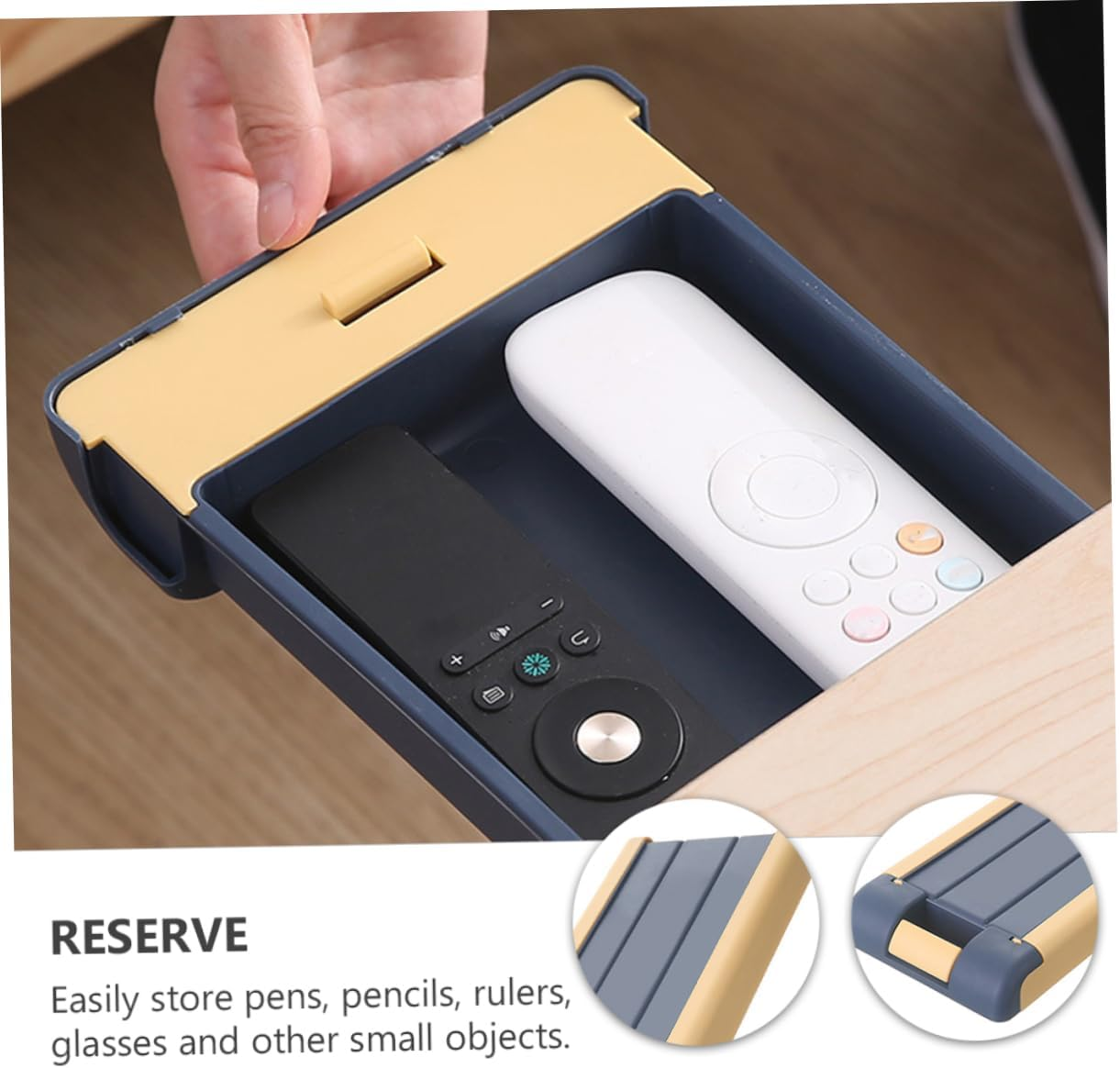 Drawer Key Box - Blue Abs Desktop Organizer Storage Box for Easy Access to Keys and Stationery under Desk - Compact Hidden Design for Office and Home Use image number 1