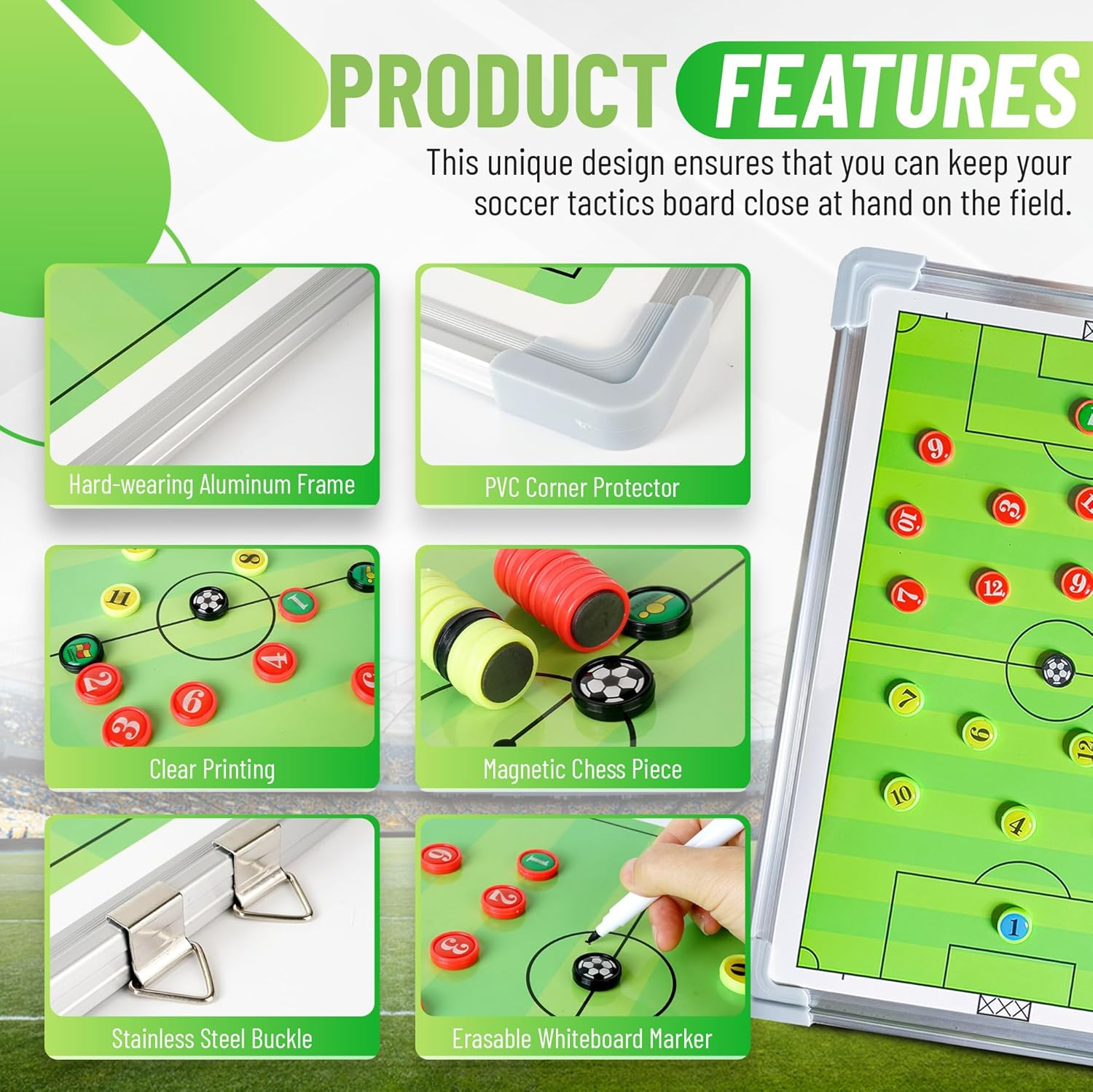 ZPU Soccer Coaching Board, Magnetic Soccer Board for Coaches with Dry Erase, Marker Pen, Magnets and Storage Bag, for Teaching and Game Plan image number 6