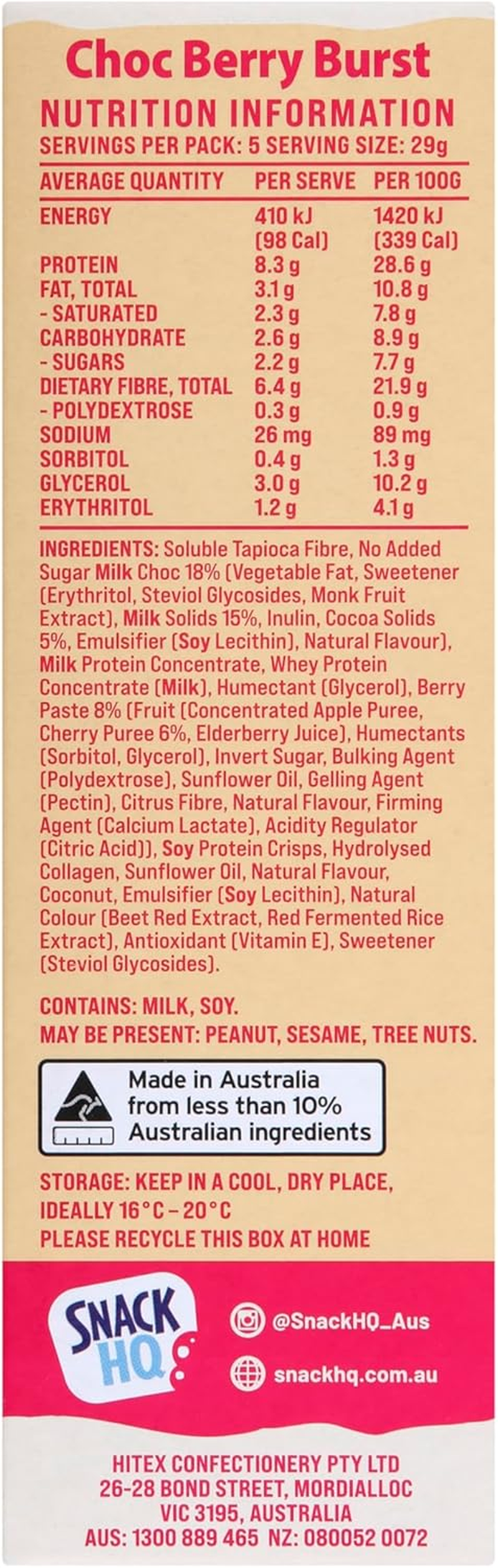 Pick Me up Choc Berry Burst 8G Protein Bar, Healthy Snacks, High Fibre Protein Bars, Low Sugar Protein Snacks for On-The-Go Energy image number 1