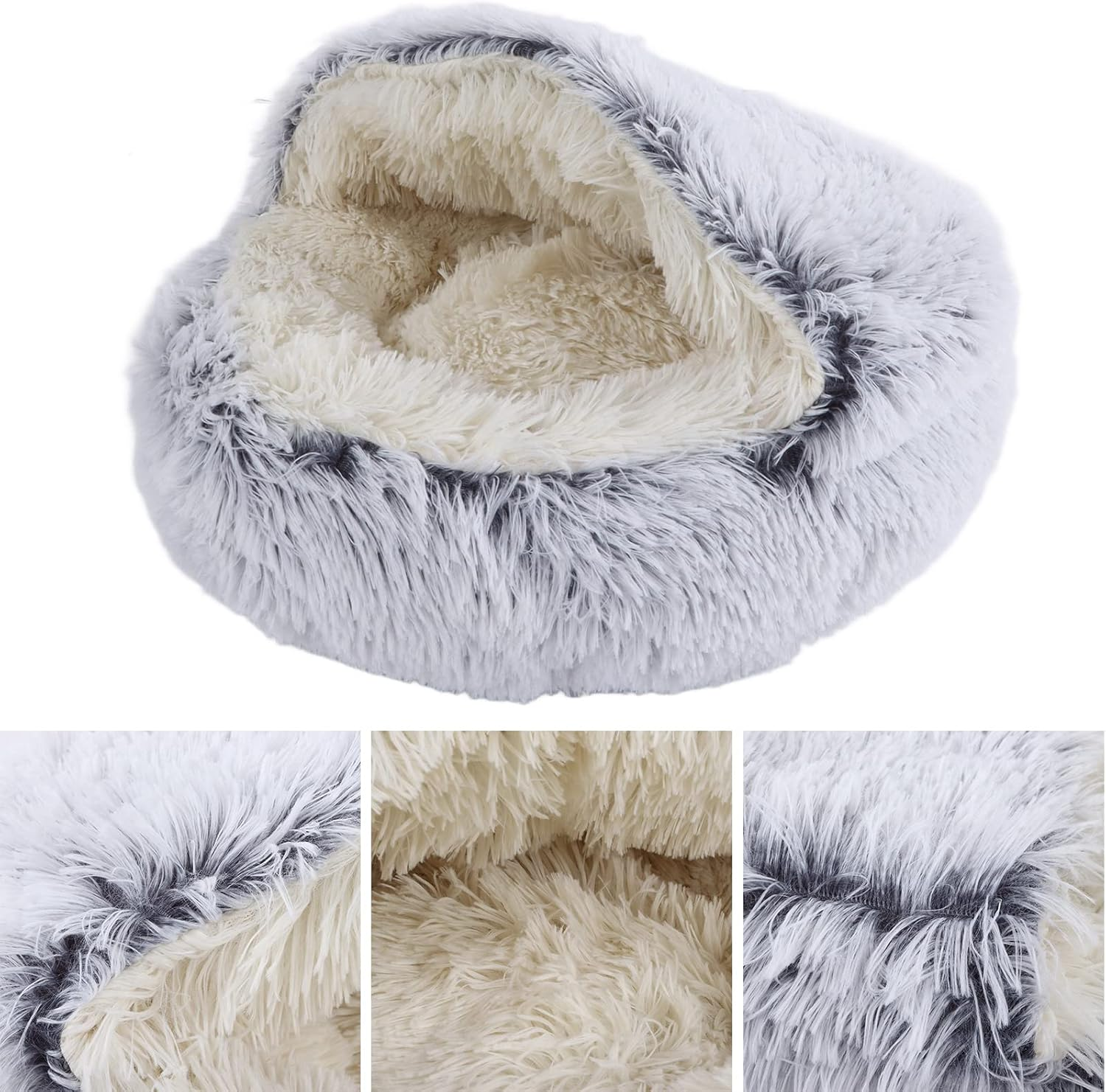 EVTSCAN round Cat Bed Soft Comfortable Plush Safe Warming round Cat Dog Cushion Bed for Small Pets image number 6
