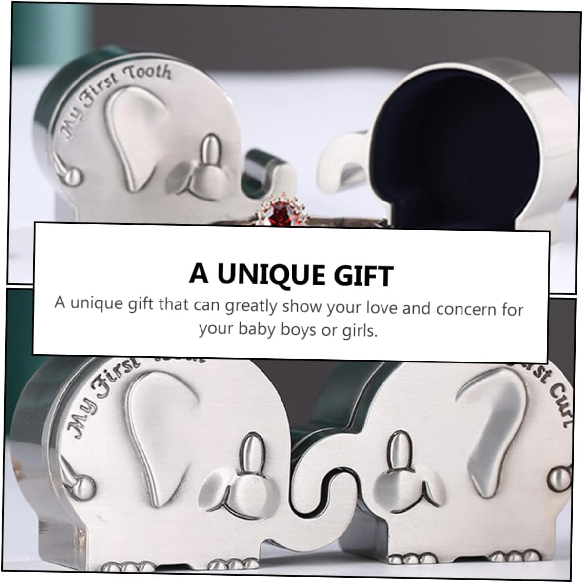 Silver Metal Elephant Keepsake Box for Baby First Tooth and Curl Collection Newborn Memory Storage Box image number 2