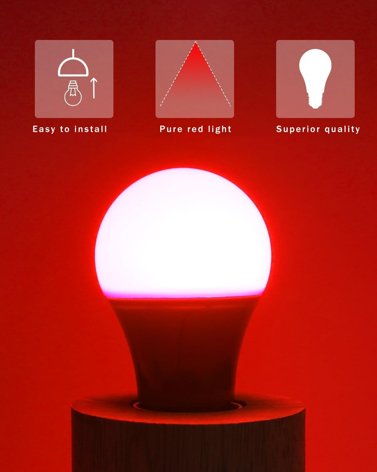 Brightark E27 Red Light Bulb, 9W LED Light Bulb, 60W Incandescent Equivalent, A60 Red Filament LED Light Bulb AC85-265V for Christmas Halloween Home Decoration Lighting, Non-Dimmable, Pack of 4 image number 1