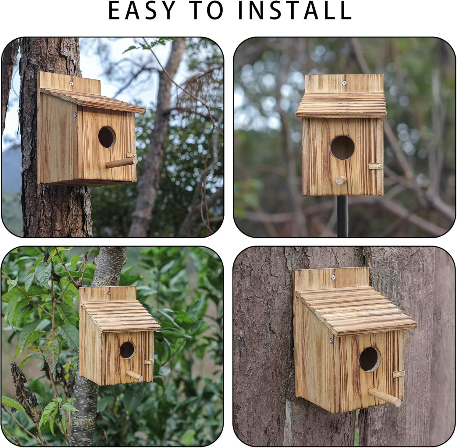 QYINXIU Bird Houses, Wood Bird House for outside with Pole for Finch, Bluebird, Cardinals, Hanging Birdhouse Garden Country Cottages Bird Box House image number 5