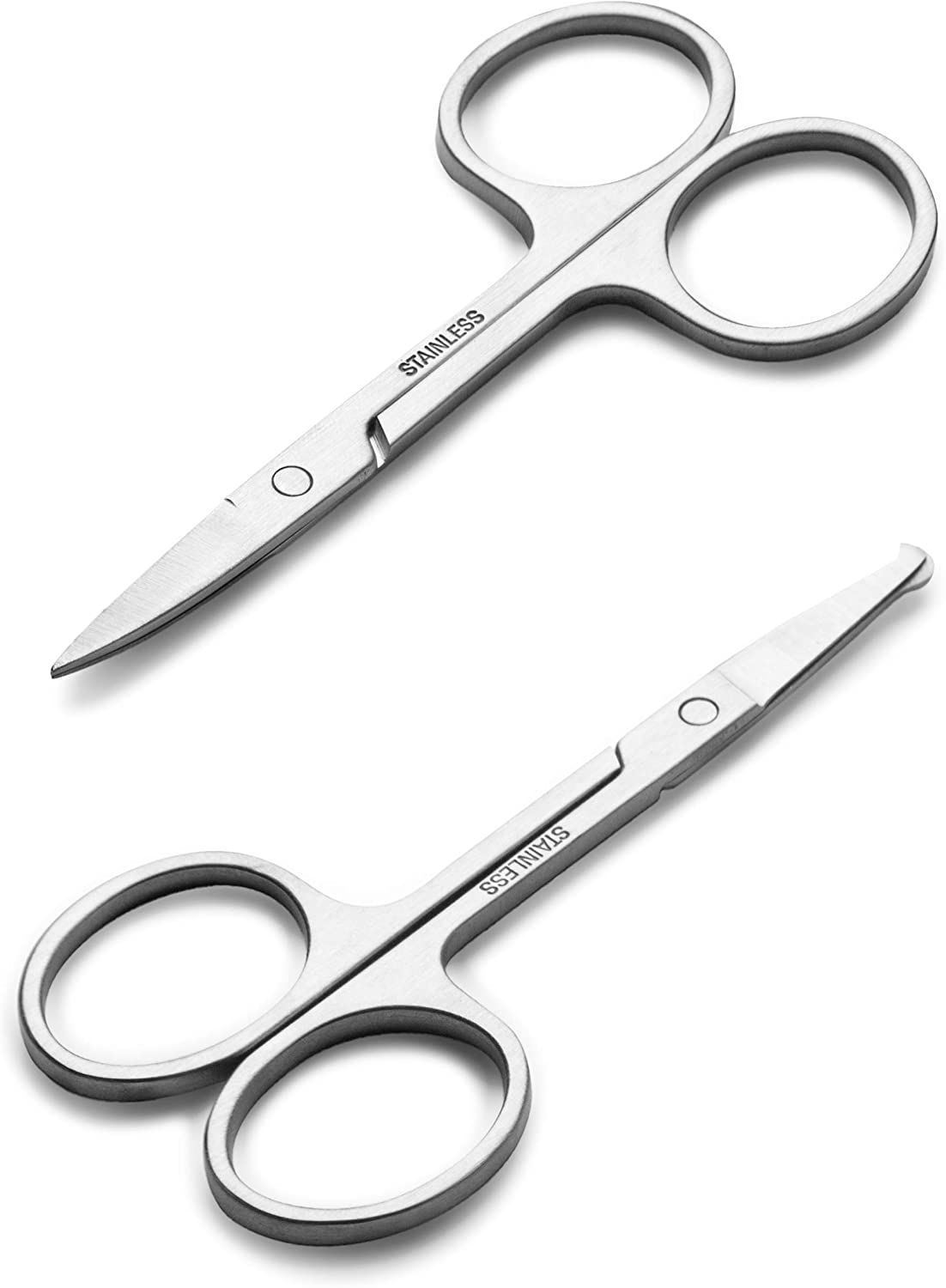 Facial Hair Small Grooming Scissors for Men Women - Eyebrow, Nose Hair, Mustache, Beard, Eyelashes, Ear Trimming Kit - Curved and Rounded Safety Tip Clippers for Hair Cutting - Stainless Steel 2PCS image number 5