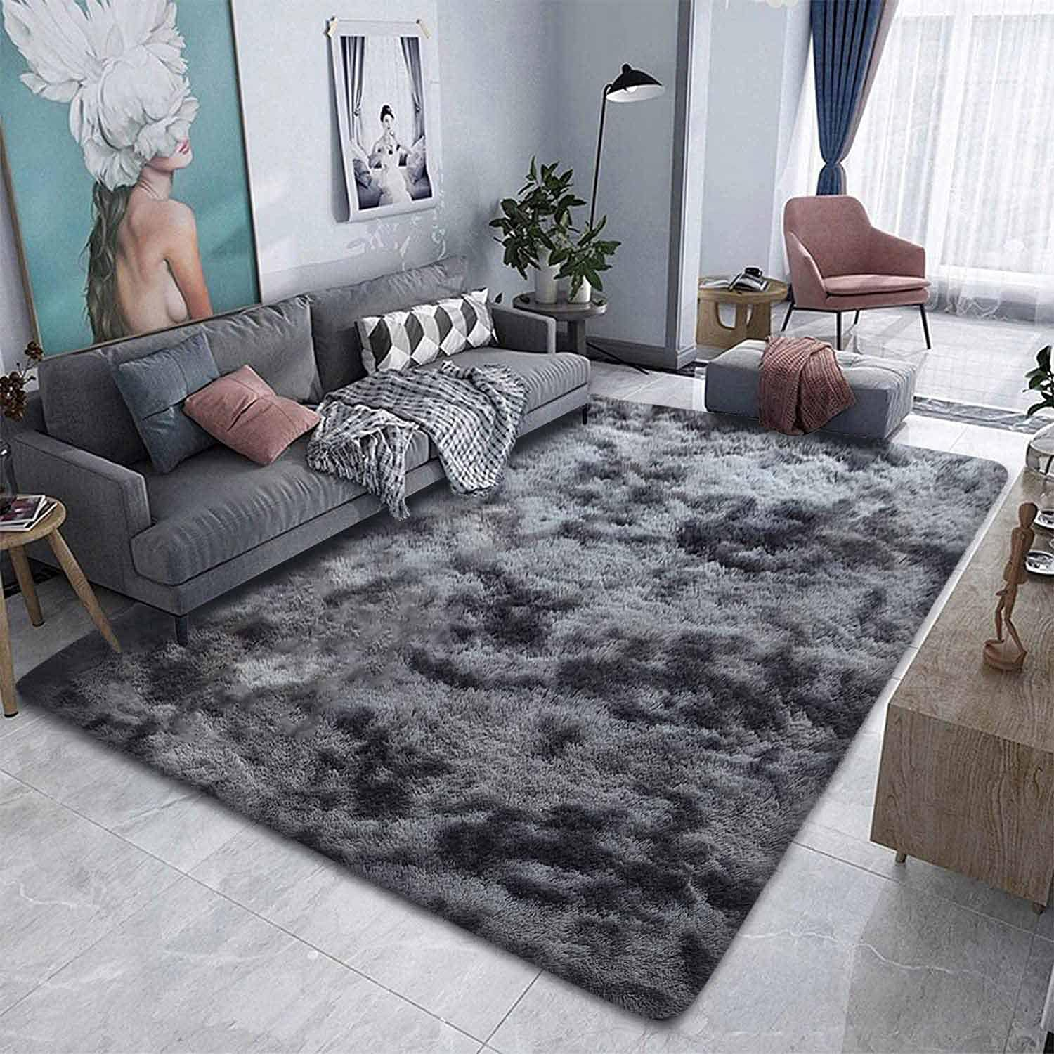 Rugs for Living Room Fluffy Area Rug Shaggy for Bedroom Soft Modern Luxury Fur Carpet for Kids Room Nursery Indoor Plush Furry Rug Comfy Home Decor Floor Mat (White, 60 * 110Cm)