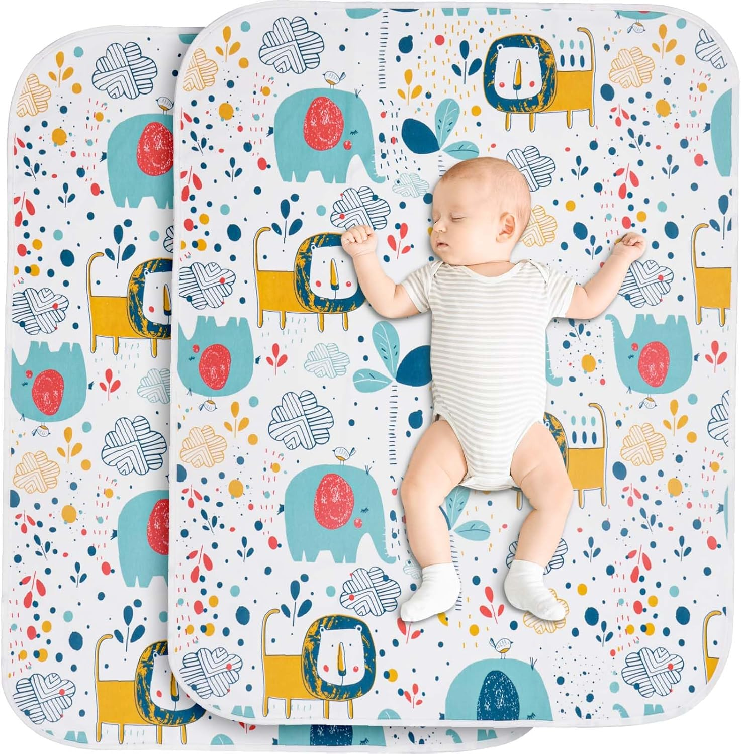 DAWNTREES 2 Pack Baby Waterproof Bed Pad,80&times;100Cm Washable & Reusable Mattress Protector for Bed Wetting & Incontinence, Soft & Absorbent Underpad for Babies, Toddlers, Kids & Adults