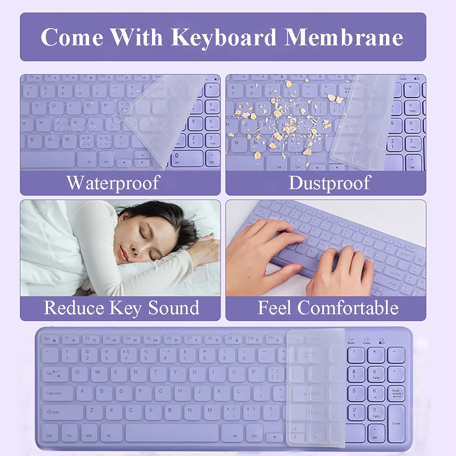 Wireless Keyboard and Mouse Combo,Jieruideng 2.4Ghz USB Cordless Slim Silent Keyboard and Mouse Kit Home Office Game Use for Computer,Laptop,Pc Desktops,Mac (Purple) image number 1