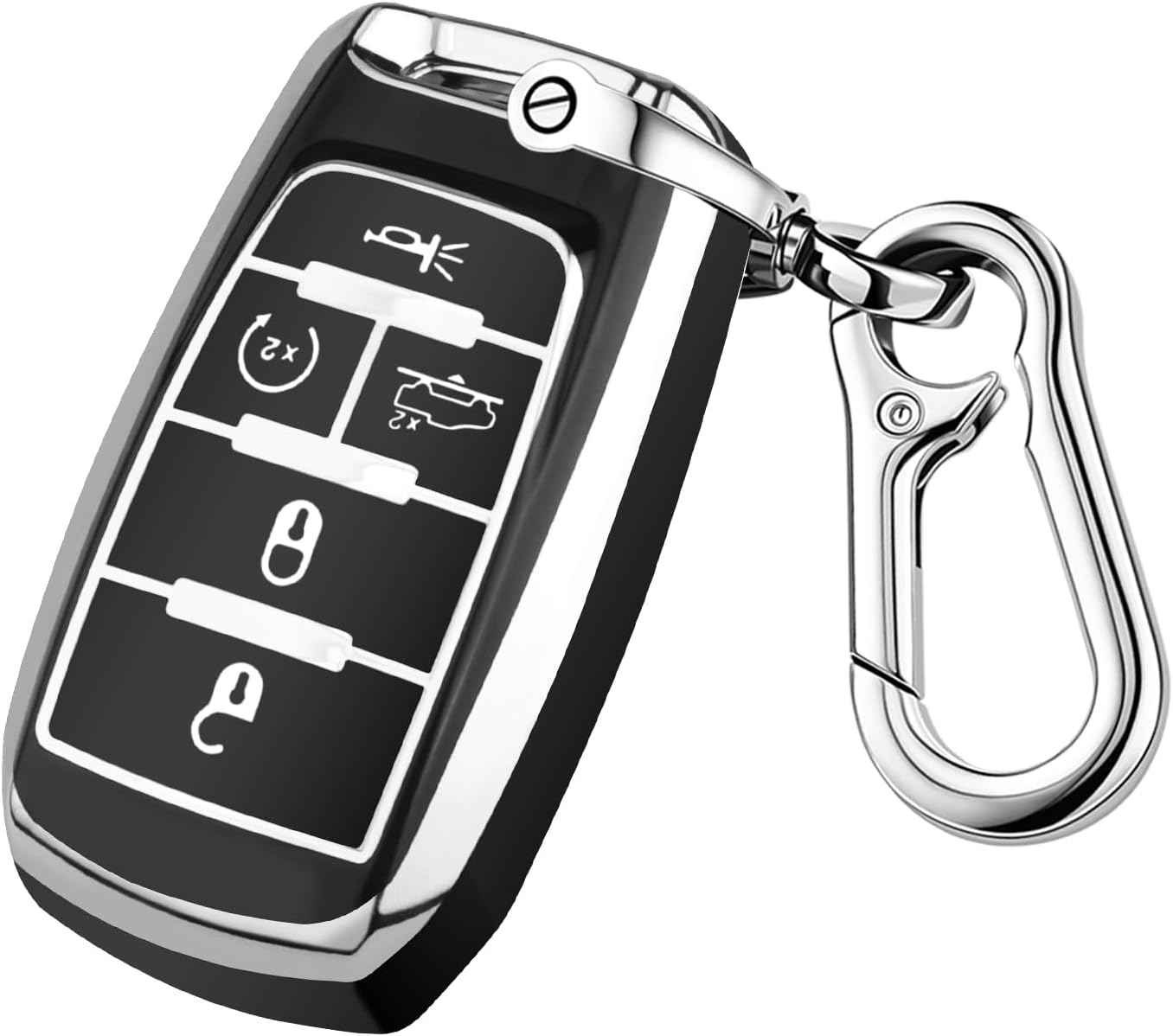 QBUC for Dodge Key Fob Cover, Fits for Dodge RAM 1500 2500 3500 4-5 Buttons 2019 2020 2021 2022 2023 TPU Key Fob Case with Keychain, Smart Remote Accessories Key Fob Protection (Silver-Black) - Gold-Red image number 6