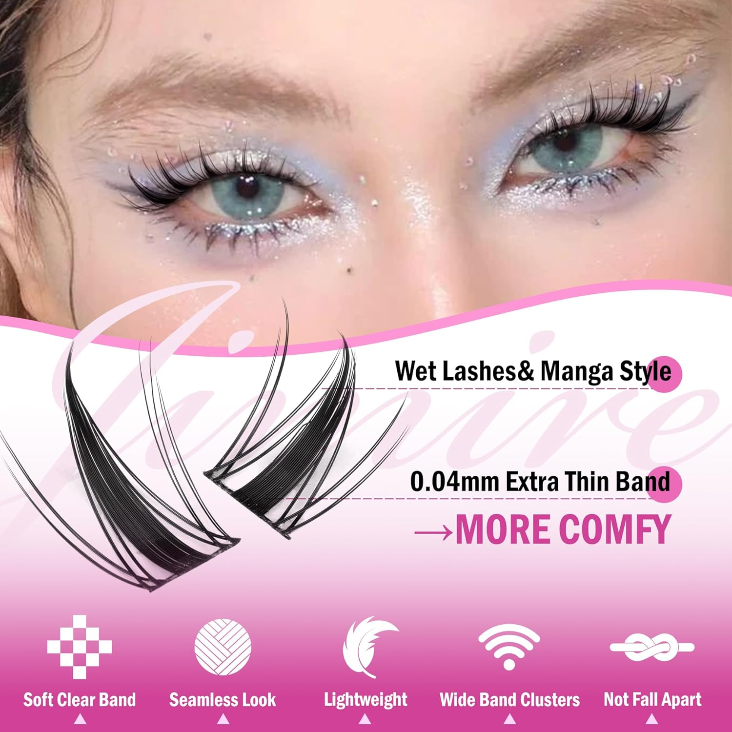 JIMIRE Lash Clusters Kit Manga Cluster Lashes Natural Look Wispy DIY Lash Extension Kit with Lash Bond and Seal Waterproof 110Pcs 8-16MM Wispy D Curl Individual Lashes Wet-Look Eyelash Extension image number 1