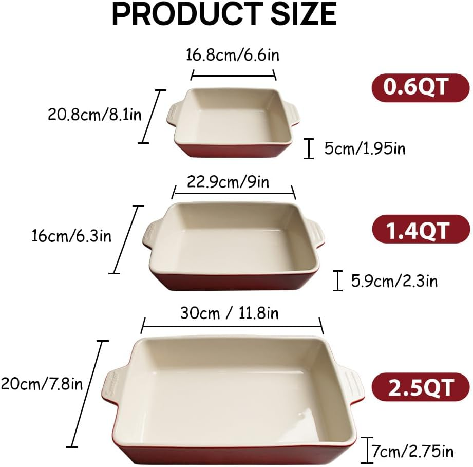 Sweejar Ceramic Bakeware Set, Rectangular Baking Dish for Oven Lasagna Pans for Cooking, Kitchen, Cake Dinner, Banquet and Daily Use, 11.8 X 7.8 X 2.75 Inches of Baking Pans (Red)