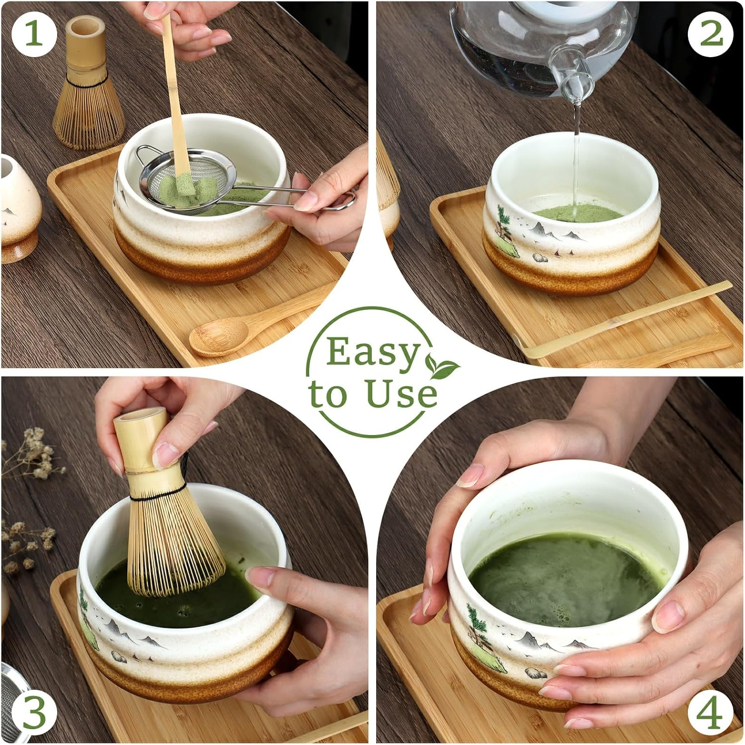 6PCS Matcha Whisk Set,Exquisite Handcrafted Bamboo Matcha Whisk Set,Includes Ceramic Matcha Bowl&Matcha Whisk Holder Bamboo Matcha Whisk&2 Scoop&Stainless Steel Tea Strainer&Matcha Bowl Matcha Tea Set image number 1