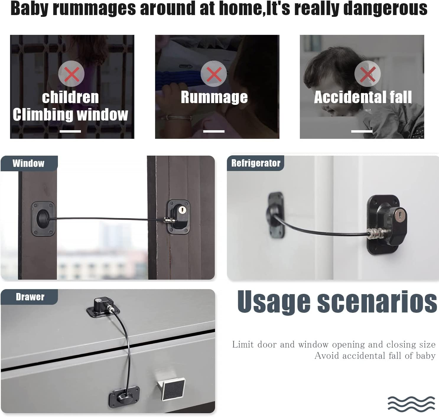 Benran 2 Pack Fridge Locks for Children Adults, Strong Adhesive Baby Safety Refrigerator Lock with Key Cupboard Door Locks Keep Kids Safe from Windows Kitchen Cabinets Drawer (Black) image number 1