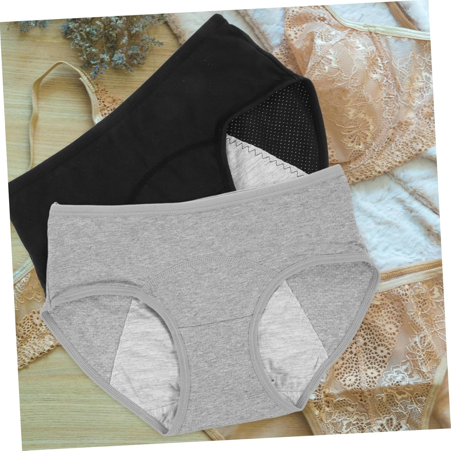 CLISPEED Leakproof Period Briefs for Women Washable Absorbent Underwear Midwaist Heavy Flow Protection Soft Cotton Material for Daily Use image number 5