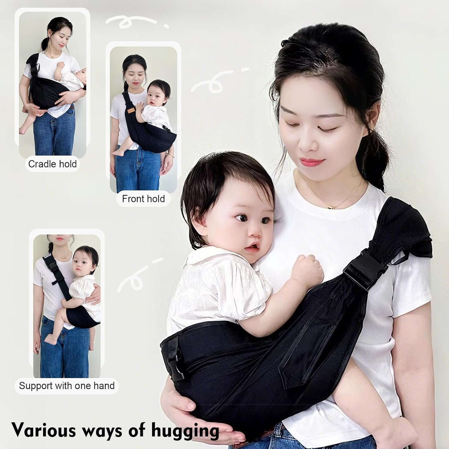 Baby Carrier Sling for Newborn to Toddler - Lightweight, Adjustable & Breathable Sling Carrier for Travel, Outdoor & Breastfeeding, up to 20Kg (Black) image number 3