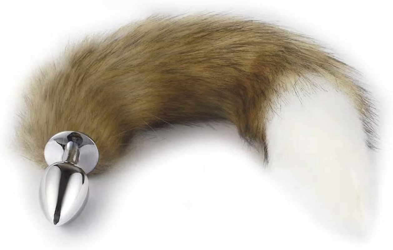 Ooiixx Fox Tail Anal Butt Plug Sex Toys for Beginner, Women, Men, Couple & Cosplay (18"Brown-White) image number 3