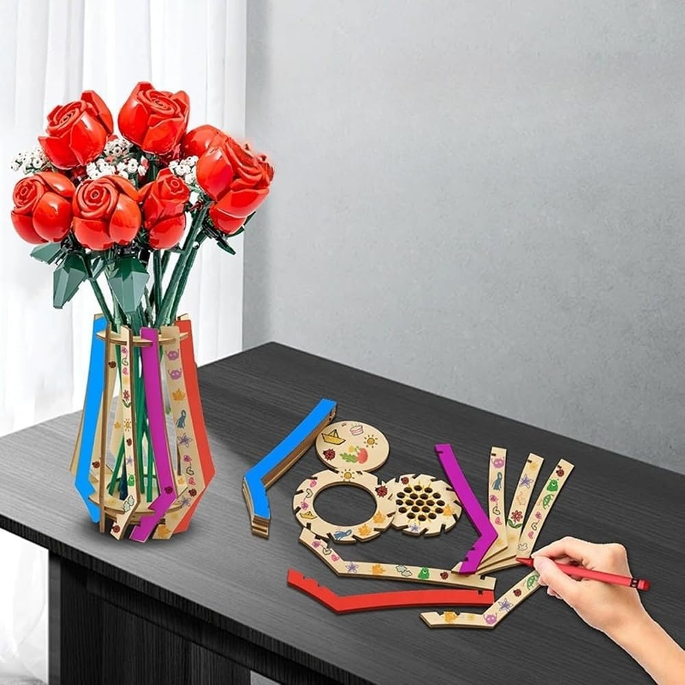 Wooden Puzzle Flower Vase, Wooden Vase for  Flowers, 3D Assembly Model Kit, 2 Pcs Wood Display Stand Vase, Display Stand for Flowers, Perfect for Dried Flower, Artificial Blooms Ornament