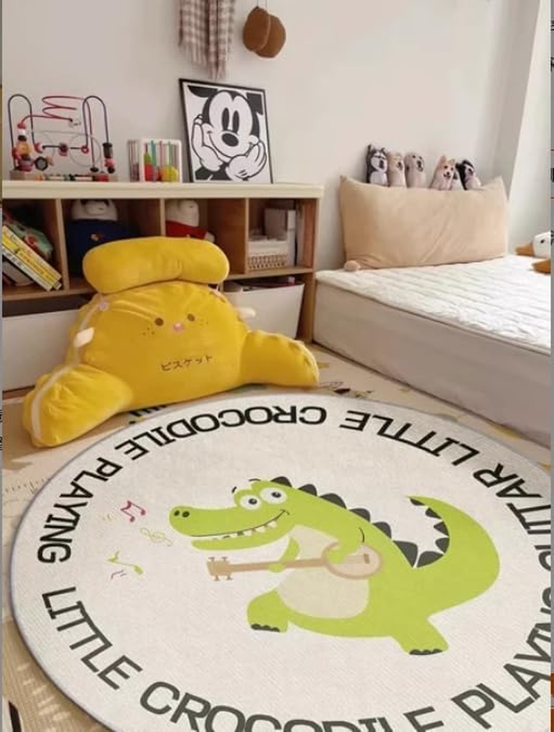 Round Play Mat, Anti-Slip, Green Crocodile, Animal, Cartoon, Cute, Kids Room Decor, Children'S Room Rug, Floor Rug, Area Rug, Diameter 80Cm/31.5&rsquo;&rsquo; image number 2