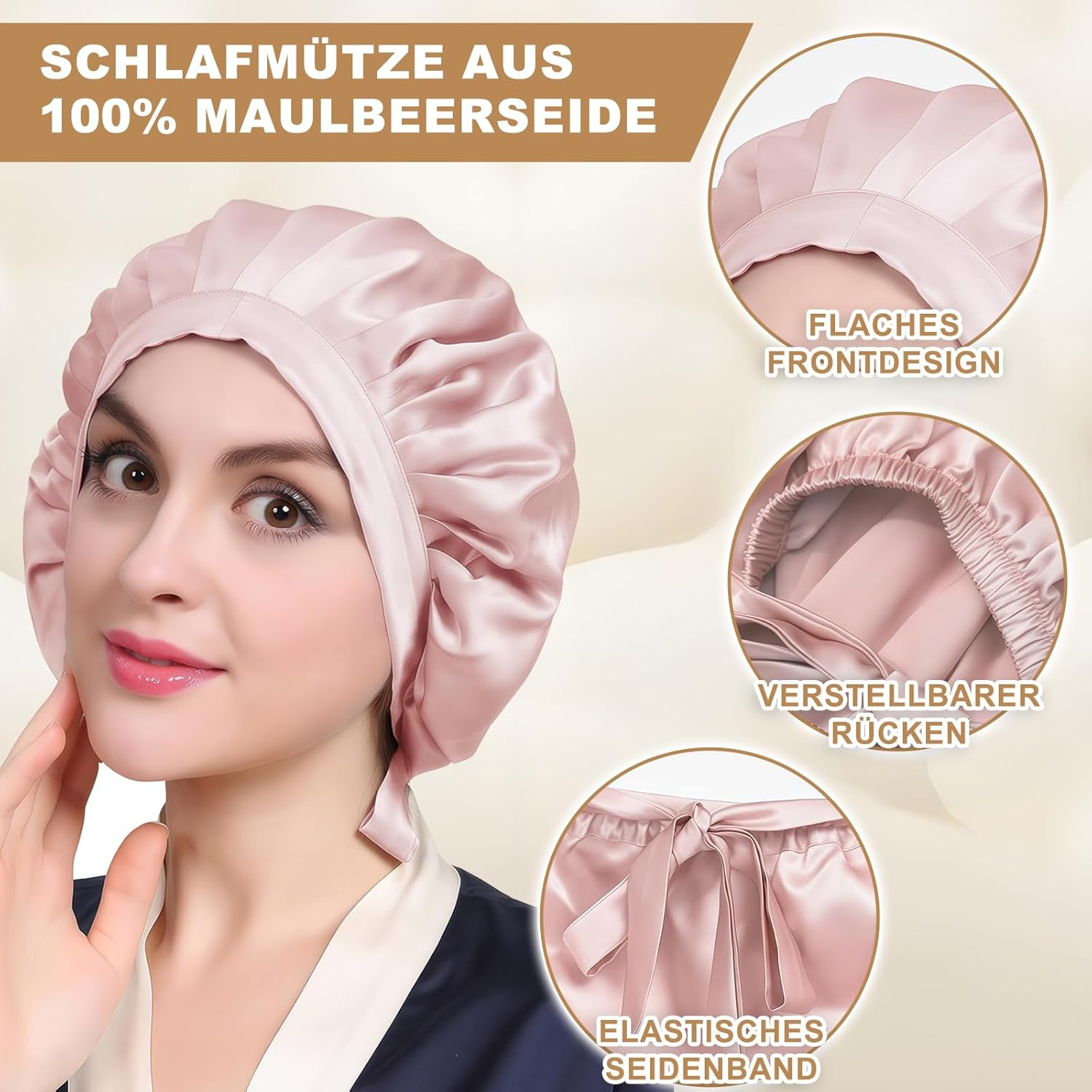 REDKNOT Silk Hood for Sleeping, Double Layer Satin Sleep Cap, Adjustable Hair Cap, Night Hat for Long and Curly Hair, Women, Girls, Suitable for Thanksgiving image number 2