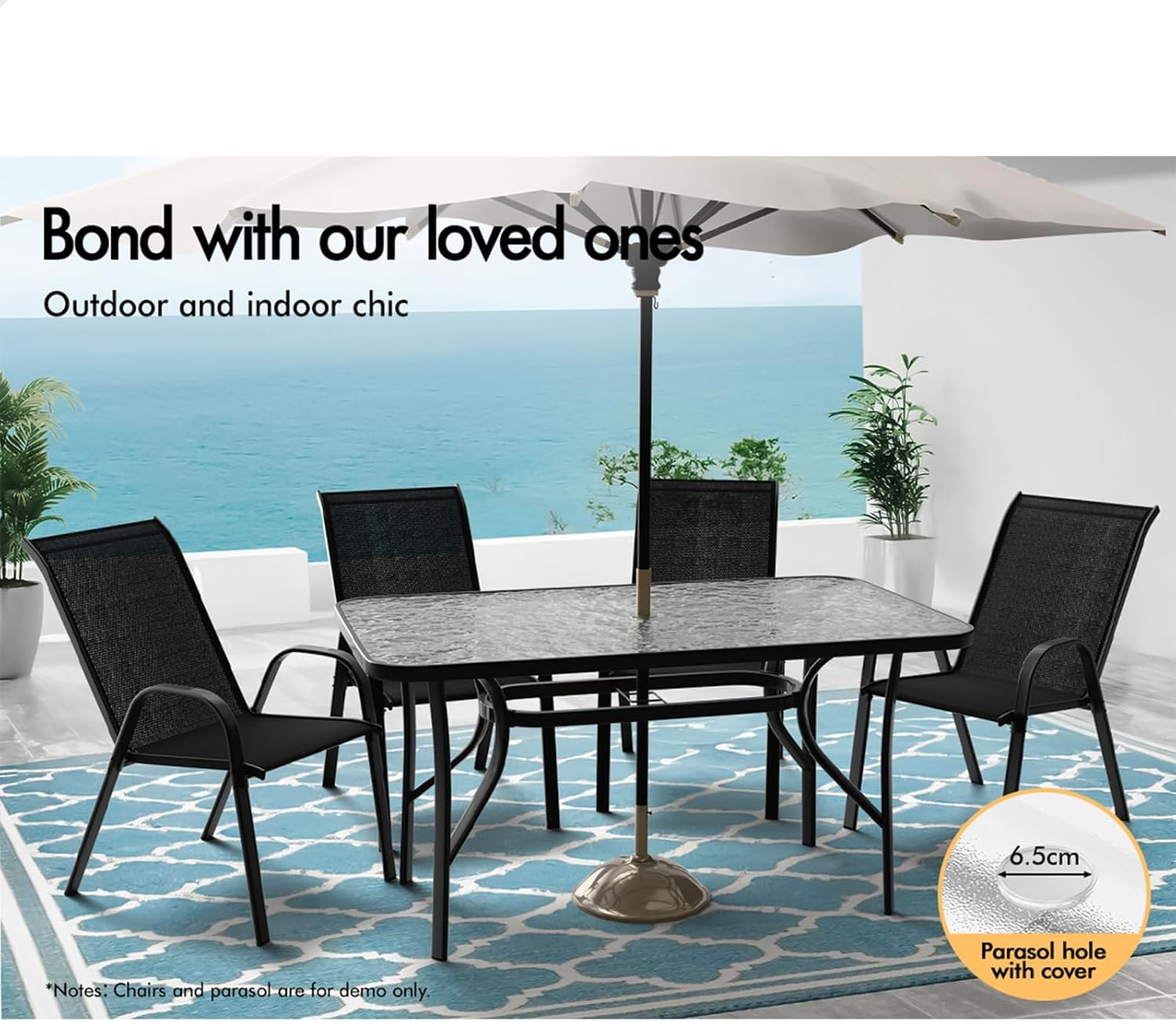 ALFORDSON Outdoor Dining Table Rectangle, Garden Patio Furniture with Patio Desk for Outdoor Chairs, Indoor Bar Table for Patio, Garden, Lawn, Balcony and Swimming Pool Side, 140 * 80 * 70Cm, Black image number 3