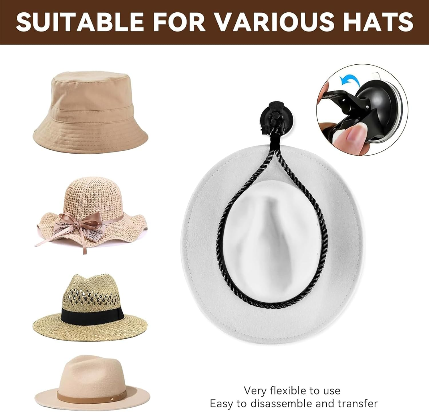 HKYLRAT Hat Mount for Your Vehicle,Cowboy Hat Mounts for Truck, Handmade Rope Cowboy Hat Rack for Pickup Truck and Home