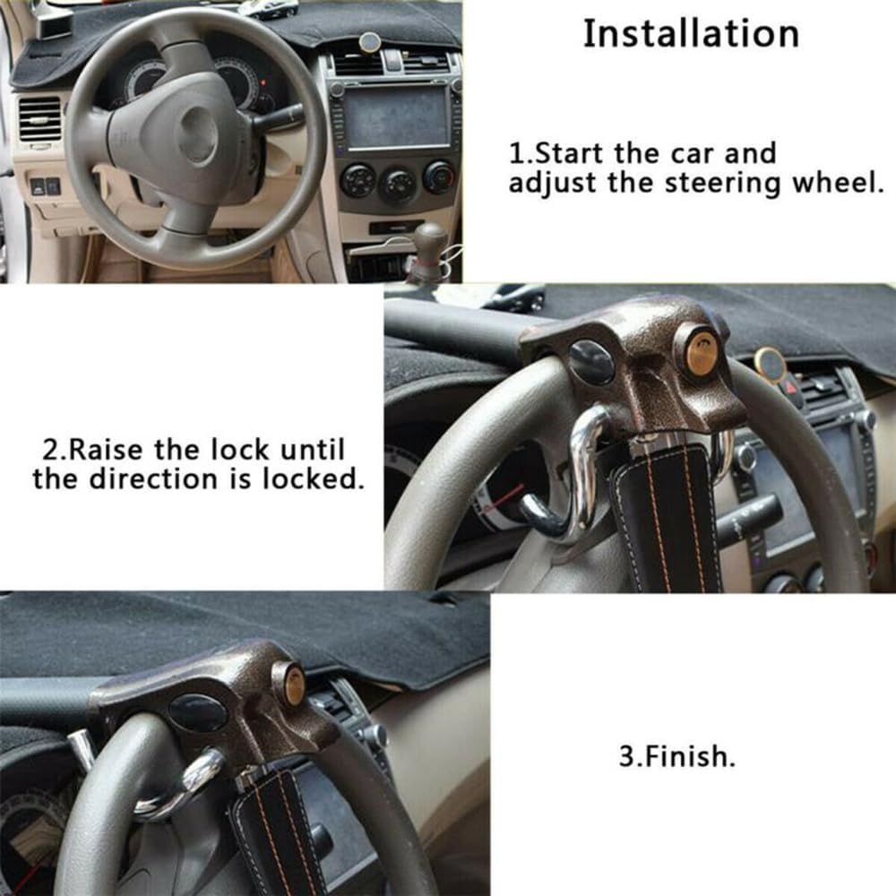 Car Steering Wheel Lock, the Club anti Theft Device, Universal Anti-Theft Device Heavy Duty Security Car Lock with Emergency Hammer Window Breaker, Three Keys image number 3