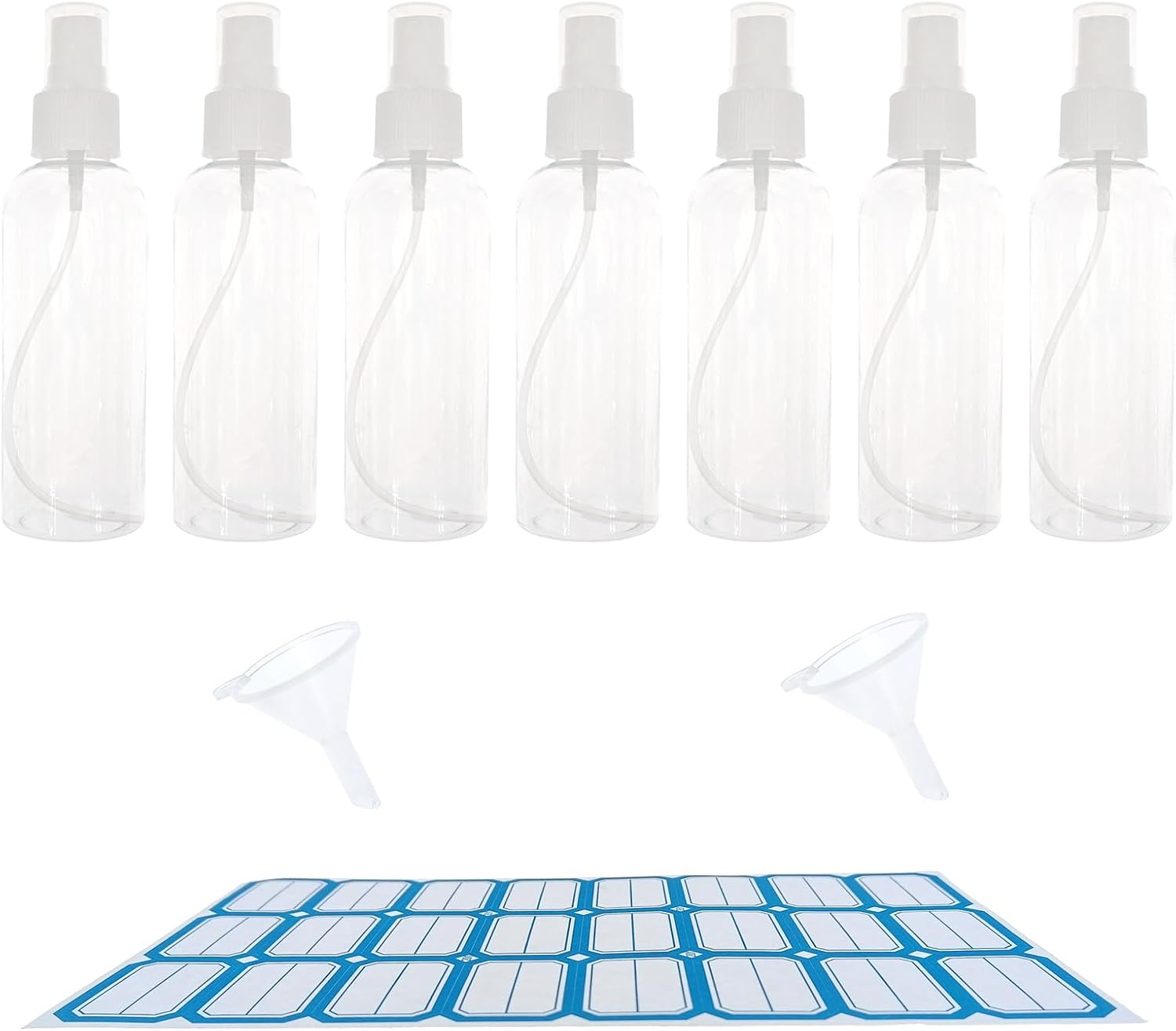 7PCS Spray Bottle, 100Ml Plastic Refillable Spray Bottle Clear Empty Fine Mist Atomiser Travel Bottle with Funnel and Labels for Cleaning Make-Up Cosmetic Hair image number 2