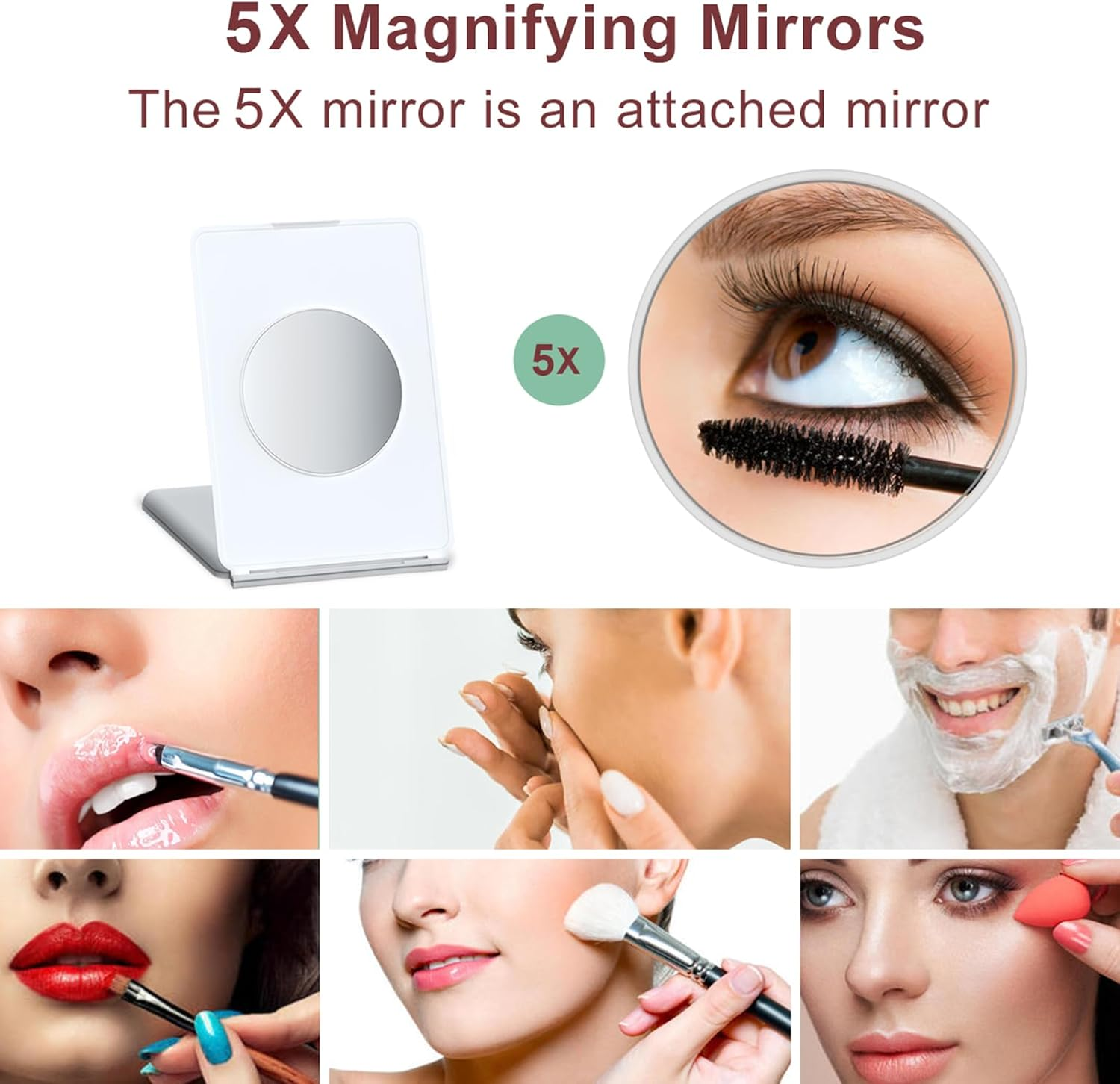 ROTOPATA Rechargeable Travel Makeup Mirror with 5X Magnification, Portable Lighted Travel Mirror with 72 Leds, 3 Color Lighting Foldable Compact Vanity Mirror with Dimmable Touch Screen image number 3