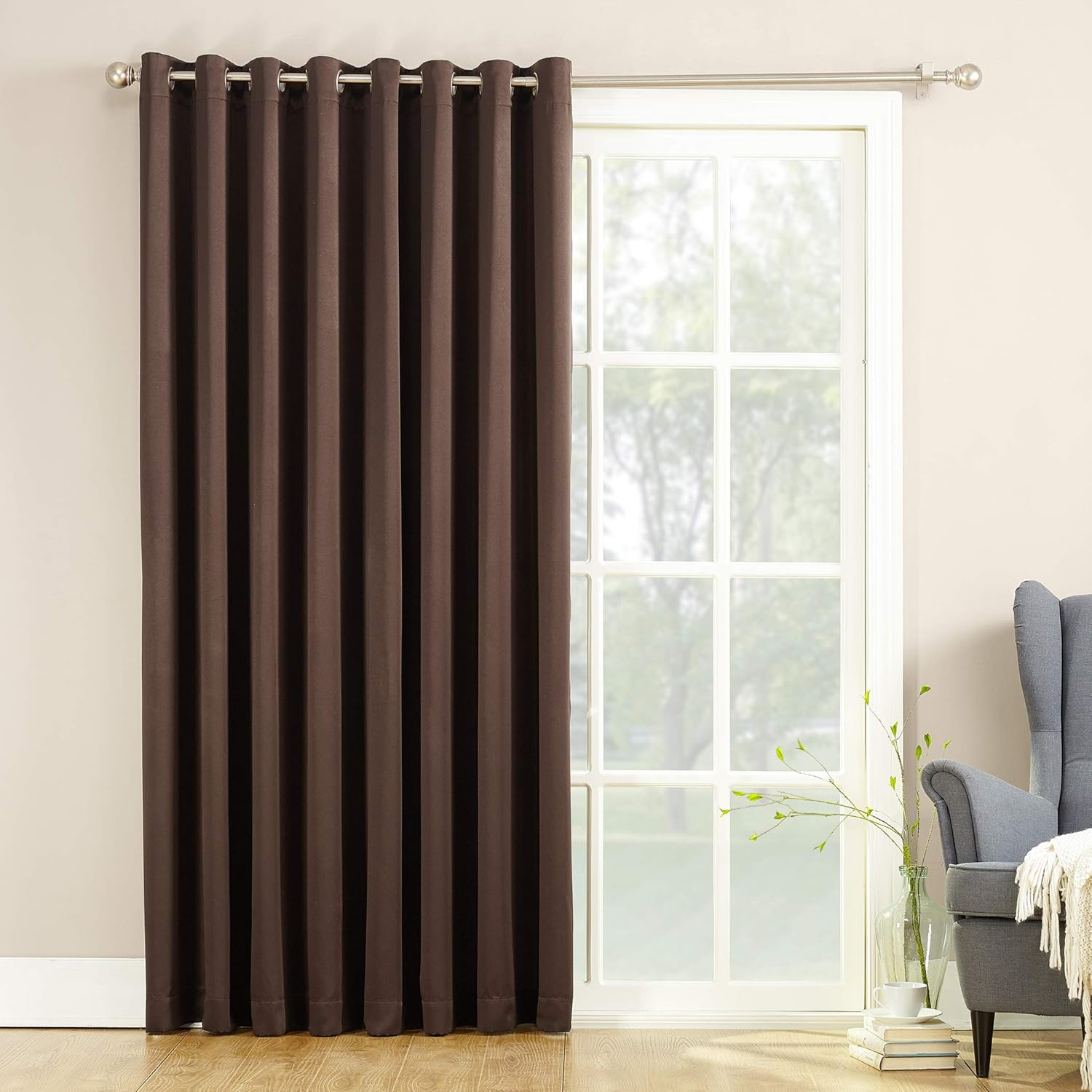 Sun Zero Barrow Energy Efficient Patio Door Curtain Panel, 100" X 84", Black