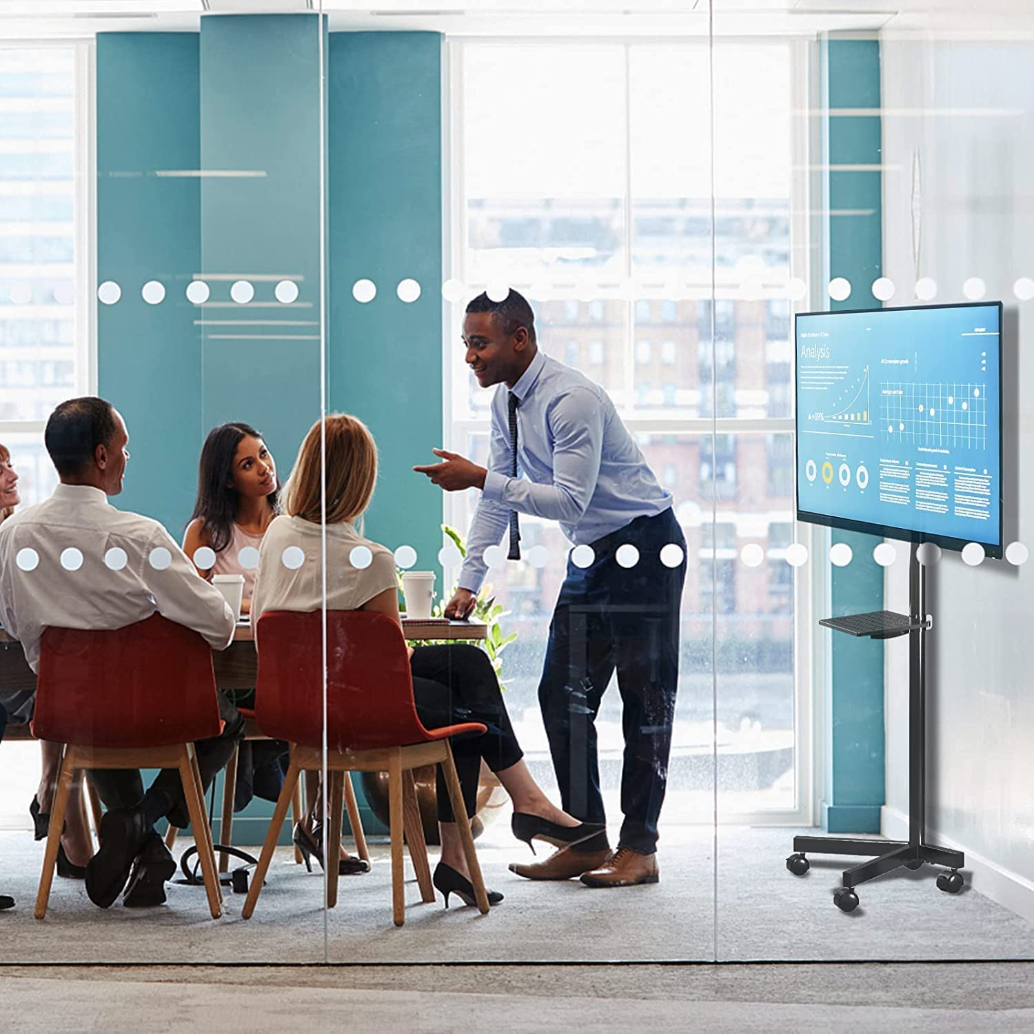 Mobile TV Carts on Wheels for 21-60 Inch Flat/Curved Panel Screens Tvs - Height Adjustable Floor Trolley Stand with Shelf Holds up to 77Lbs - Max VESA 400X400Mm (ML55A) - Ml55Aw image number 3