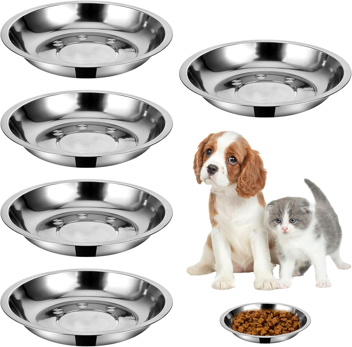 5Packs Cat Food Bowl 5.9Inch Stainless Steel Cat Food Bowl Shallow and Wide Cat Wet Food Bowl Pet Feeding Bowl Kitten Food Bowl Replacement Basic Small Dog Bowl for Indoor Kitten Puppy Small Dog image number 3