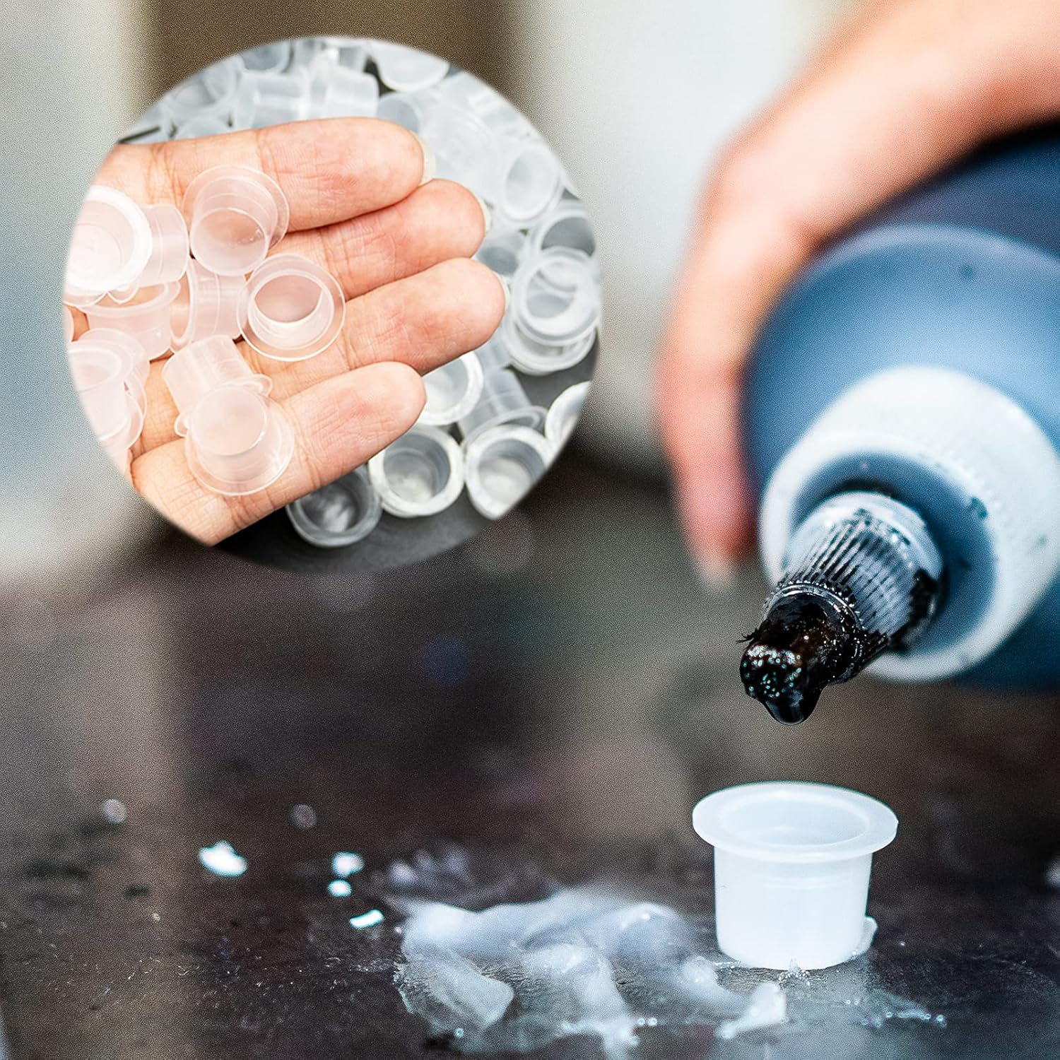 100 Pieces Tattoo Ink Cups,Ink Caps,Tattoo Ink Pots,Ink Caps Cups, Disposable Ink Cap, Plastic Ink Containers for Medium Ink Pigment Cups 12Mm image number 3