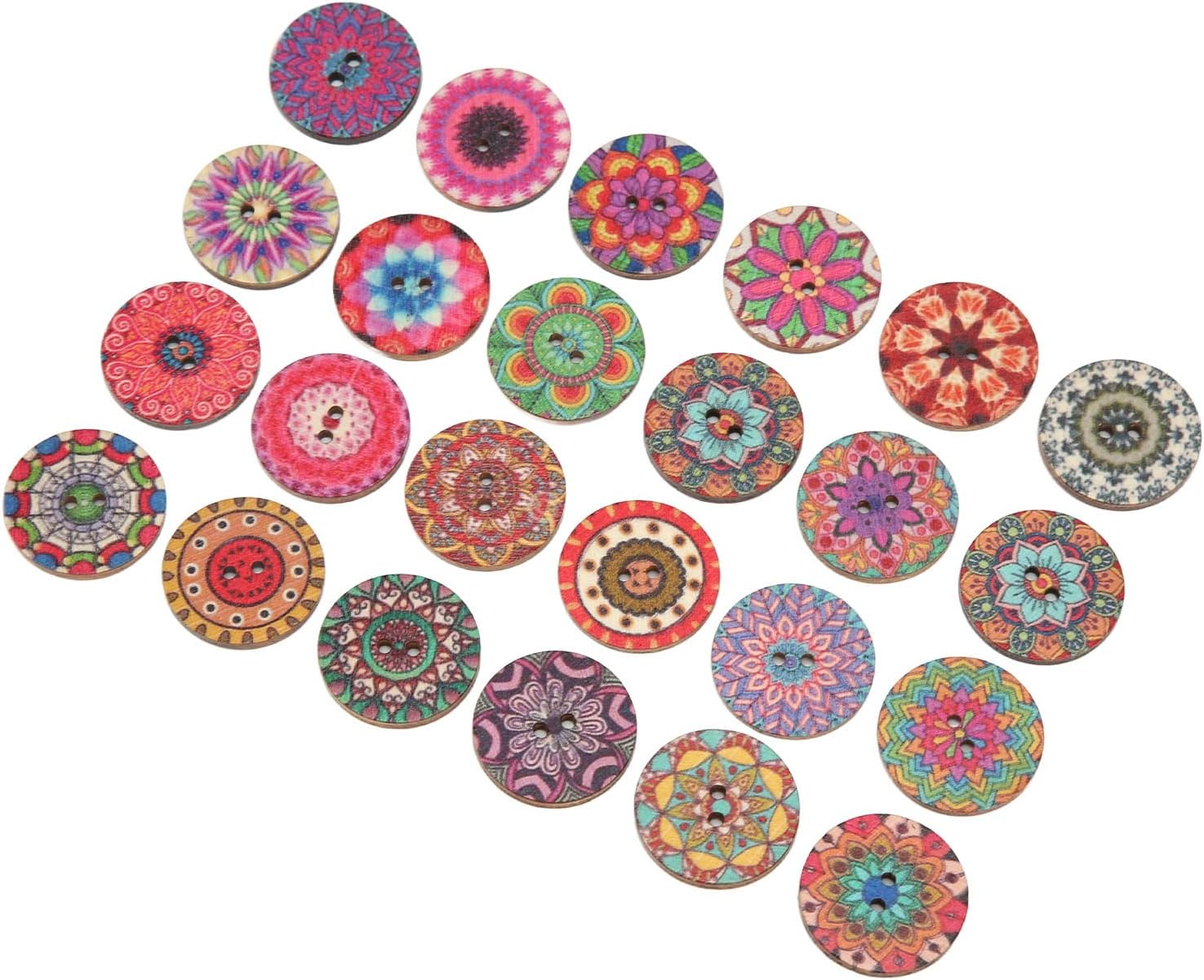 Fdit 100Pcs Wooden Buttons, 25Mm Mixed Assortment for DIY Crafts, Sewing, Scrapbooking & Card Making, Random Patterns for Clothing, Coats & Home Decor