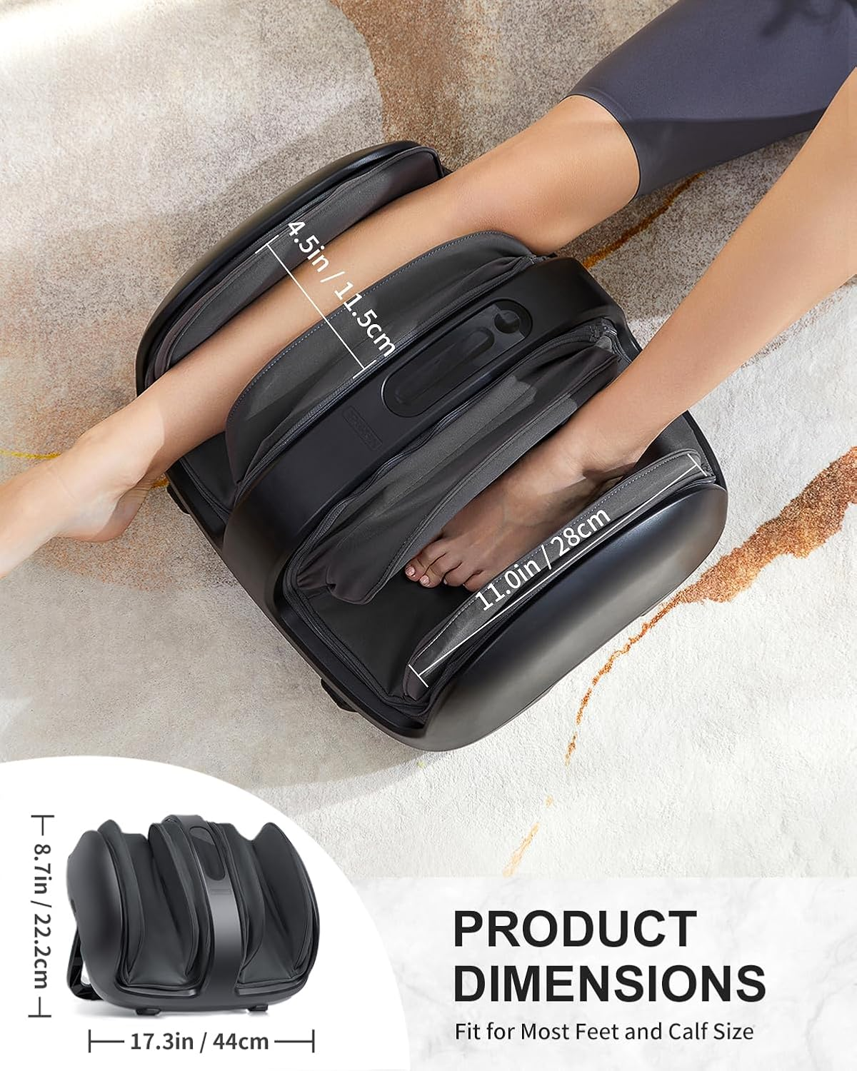 Nekteck Foot Massager with Heat, Shiatsu Foot and Calf Massager with Heat, Remote Control, Deep Kneading, Vibration, Compression Leg Massager for Home and Office Use (Black with App Control)