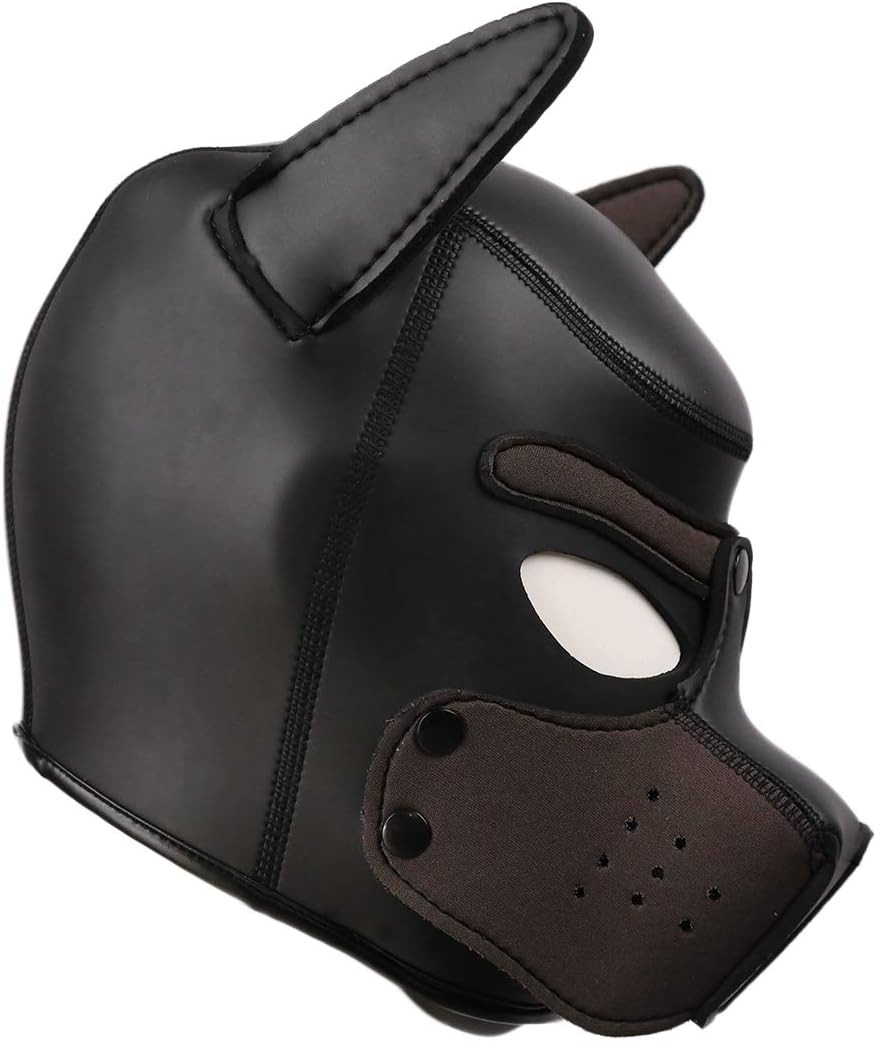 Moleney Adults Neoprene Puppy Hood Mask, Removable Cosplay Dog Full Face Pup Hood Mask
