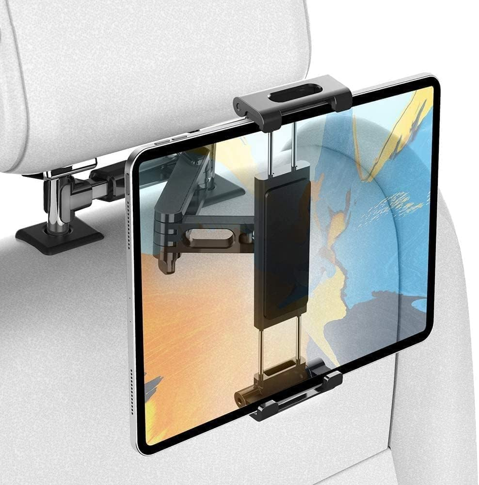 Car Headrest Tablet Mount, Tablet Ipad Holder for Car Universal 360&deg; Rotating Adjustable, Stretchable Car Back Seat Stand Cradle for 4.7~12.9 Inch Tablets, Smartphone, Ipad, Iphone, Samsung, Switch