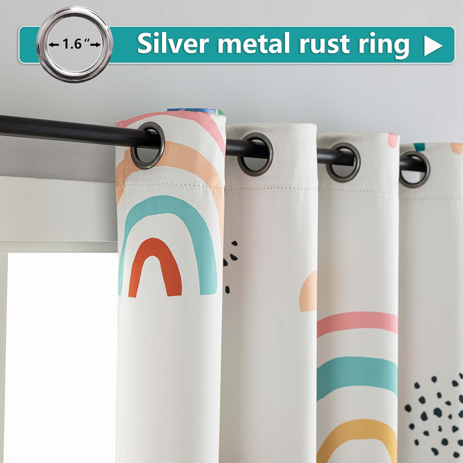 Chiinvent Blackout Rainbow Curtains for Kids Cute Rainbow Room Darkening Window Curtains Decorative Cartoon Black Out Curtain for Girls Bedroom Nursery, C1, 52" X 96", 2 Panels (90% Blackout) image number 3