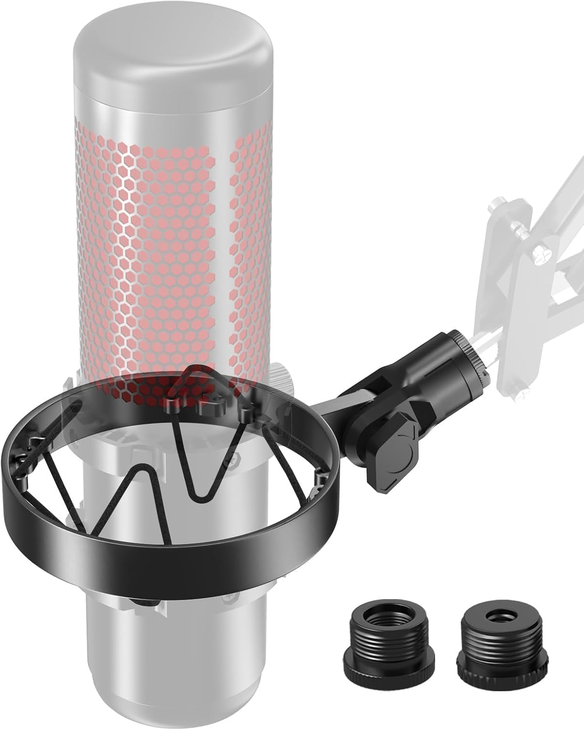 Etour [Custom Built for Hyperx Quadcast Shock Mount ] Microphone Mount Stand Mic Mount Adapter with 5/8" 3/8" 1/4" Screw Adapter with Microphone Stand & Boom Arm image number 3