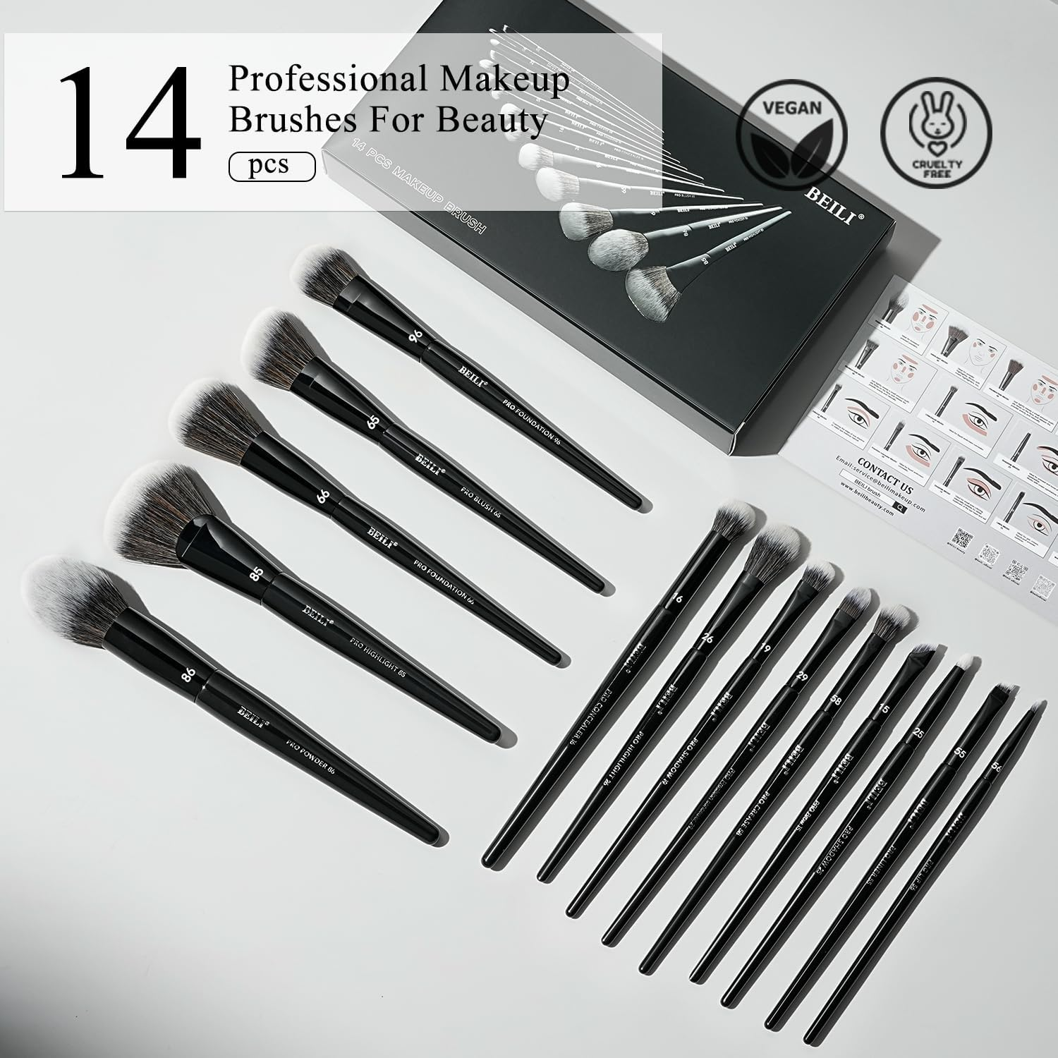 BEILI Makeup Brushes 14Pcs Professional Eyeshadow Brush Set Premium Synthetic Makeup Brushes for Liquid, Cream & Powder Eyeshadow image number 1
