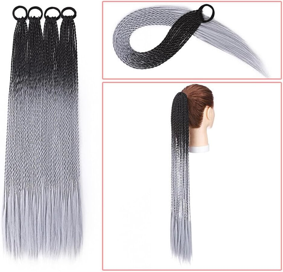 1X Ponytail Long Braids Colorful Band Pigtail Synthetic Braided Hair Extension #F image number 1