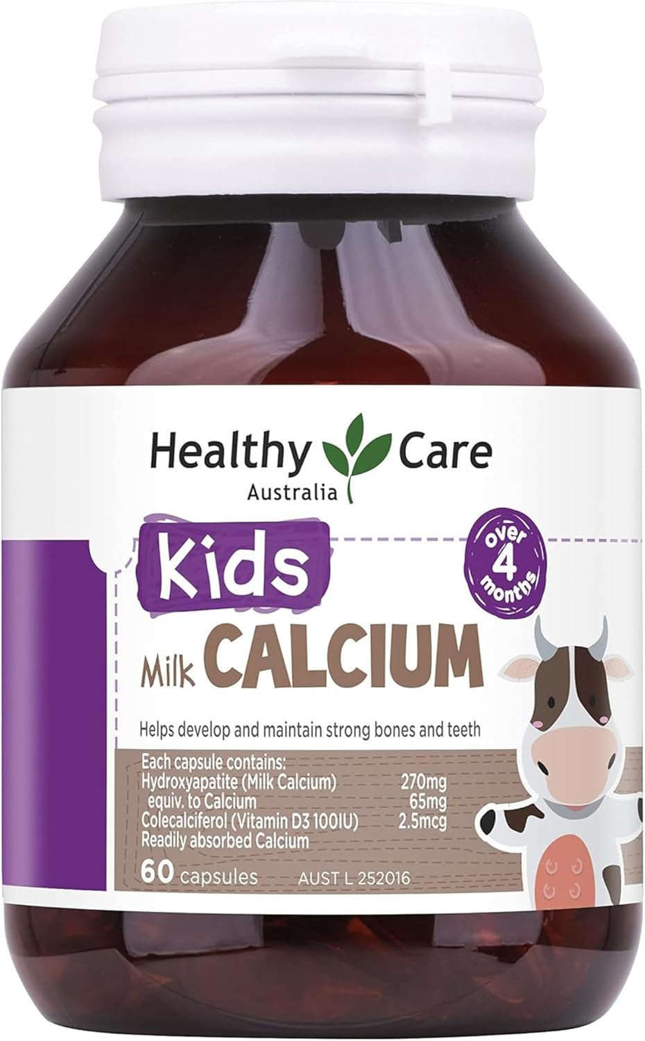 Healthy Care Milk Calcium Capsules for Kids - Supports Strong Bone and Teeth - Premium Dietary Supplement - All-Natural Ingredients - 60 Capsules image number 5