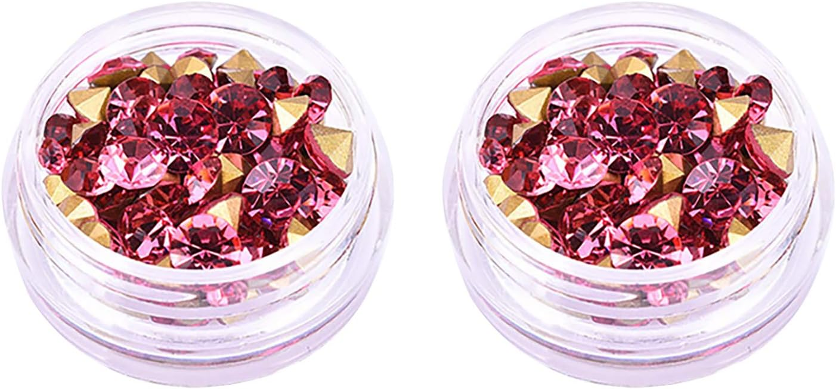 2 Boxes Nail Art Rhinestone Flat-Back Rhinestone Super Glitter Nail Decoration Sharp Bottom Crystal Deep Pink image number 3